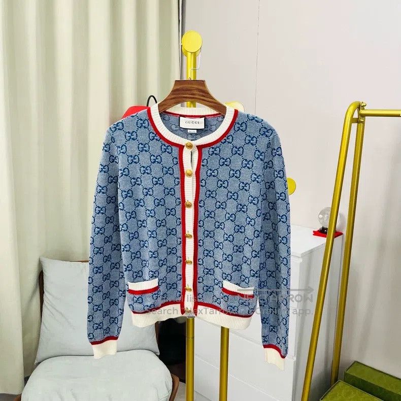 Gucci Gucci Blue gold buckle full-print knit coat Size M / US 6-8 / IT 42-44 - 2 Thumbnail
