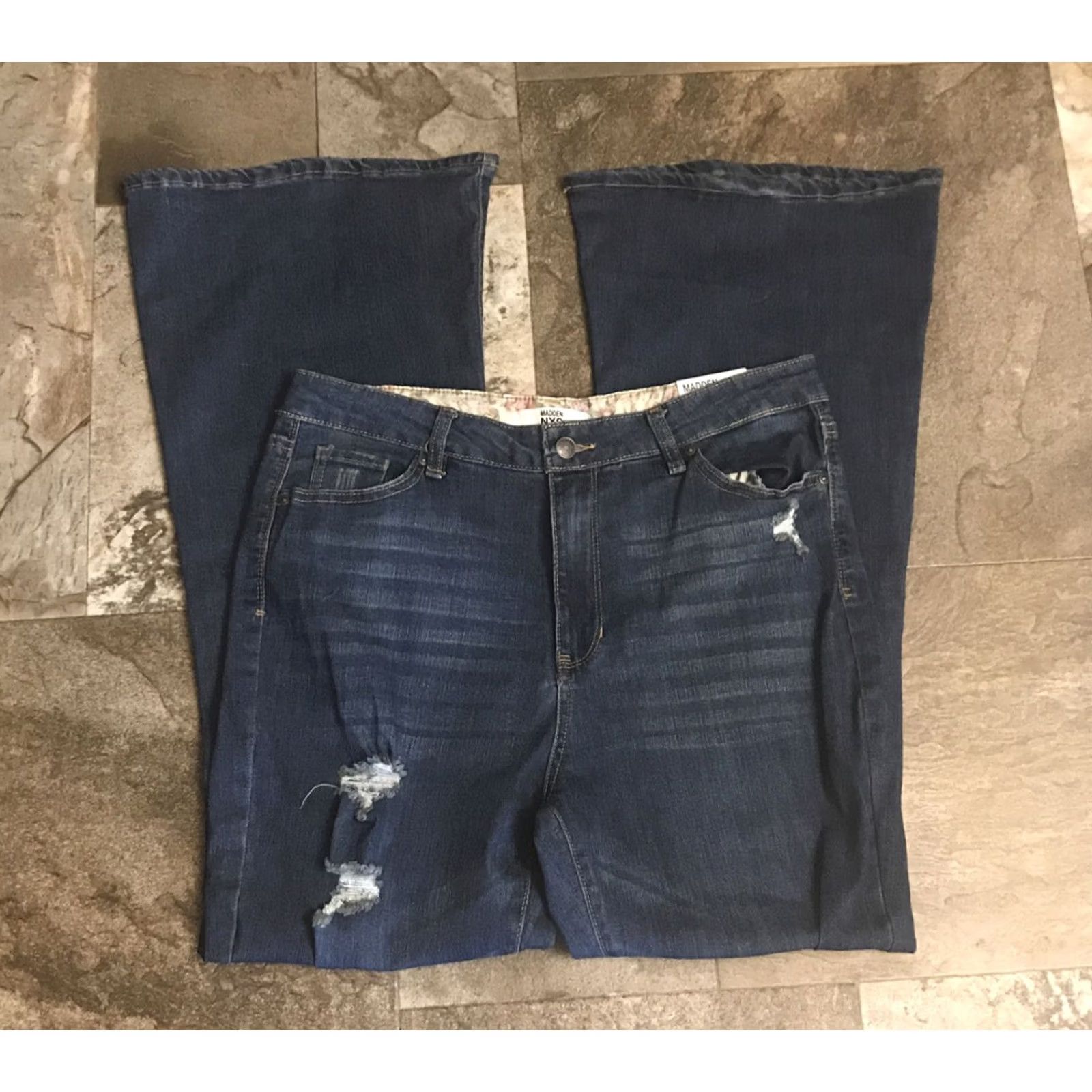 Vintage Madden NYC Jeans Flared 90s Stretch High Rise Blue Regular Women 17 35in Waist 31in Inseam NWT Vintage No Size 38" / US 16 / IT 52 - 2 Thumbnail