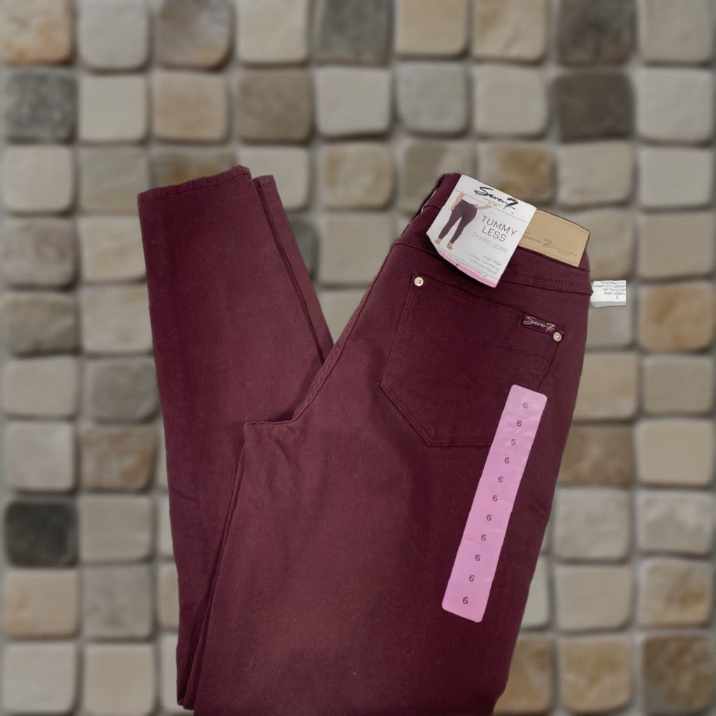 Vintage Seven7 Tummy Less Skinny Jeans Women 6 30X31 Maroon Denim High Rise Stretch NWT Size 28" / US 6 / IT 42 - 1 Thumbnail