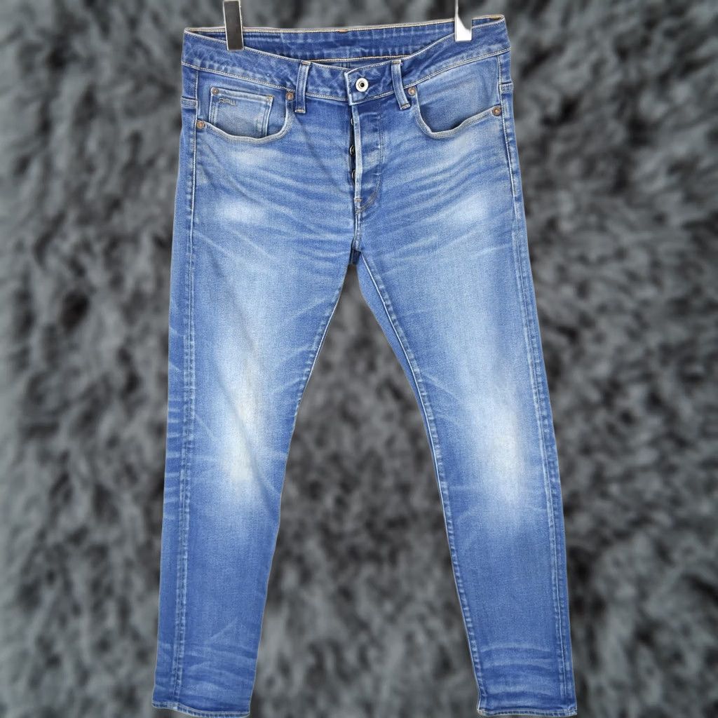 G-Star G-STAR 3301 Slim Jeans Men W30/L32 Button Faded Whiskers Logo Blue Size US 30 / EU 46 - 1 Thumbnail