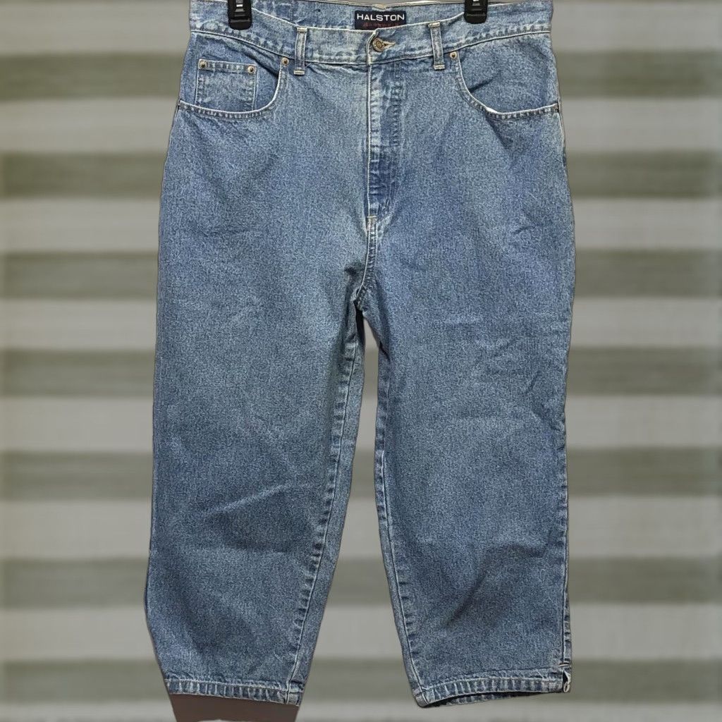 Halston VINTAGE Halston Cropped Blue Jeans 14 Lt Wash 33"W 23"In 5 Pocket High Rise Mom Jeans Women XS-XXL Size 36" / US 14 / IT 50 - 1 Thumbnail