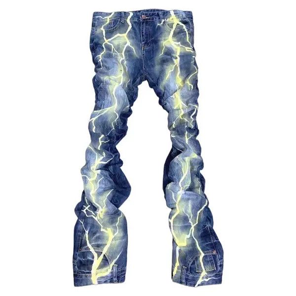 VIBE Retro thunder 3D rendering pleated hip hop patchwork jeans Size US 30 / EU 46 - 3 Thumbnail