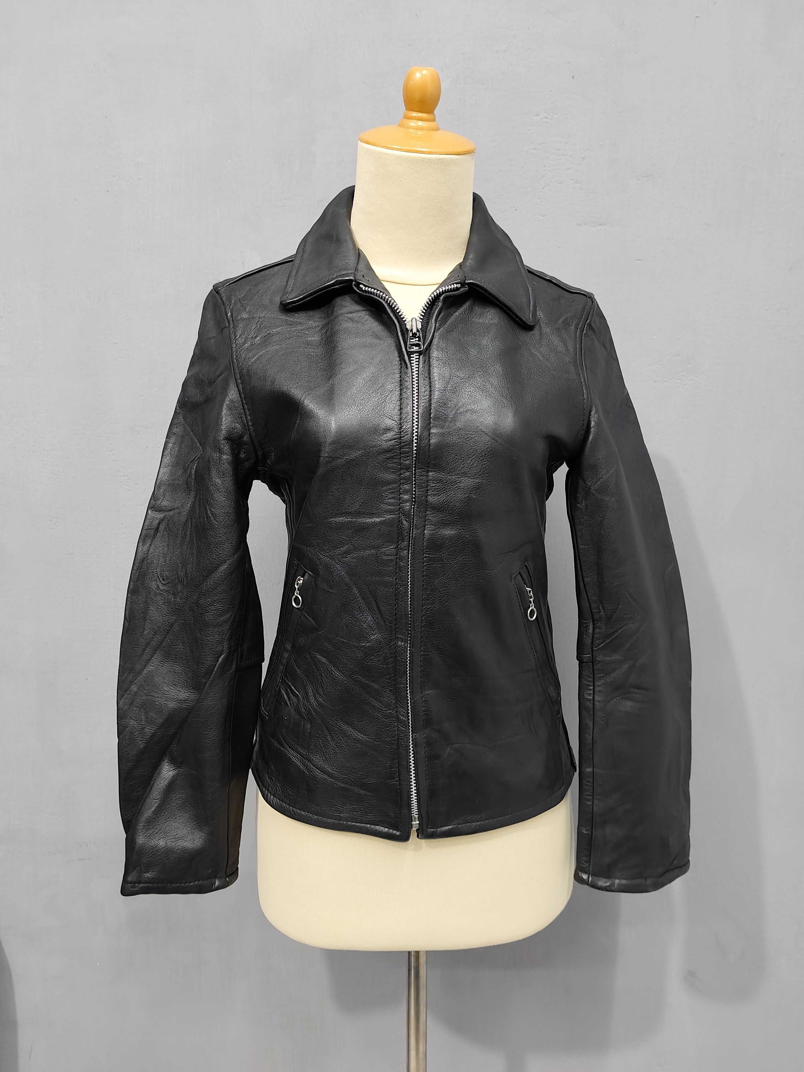 Japanese Brand 90s Dep't 🇯🇵 Raw Minimalist Leather Slim Biker Jacket Size US S / EU 44-46 / 1 - 11 Thumbnail