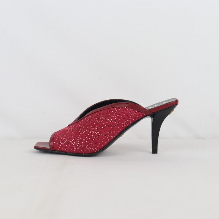 Gucci o1rshd1 Leather and Canvas Mules in Burgundy Size US 8 / IT 38 - 3 Thumbnail