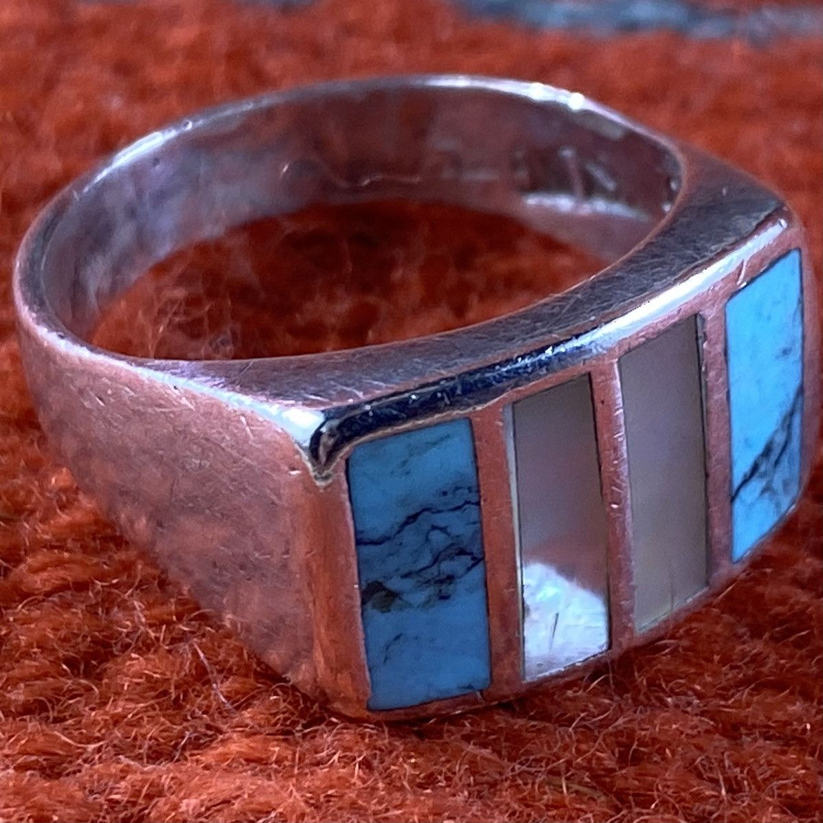 Kapital Vtg Navajo Sterling Turquoise Abalone Square Signet Ring Size ONE SIZE - 5 Thumbnail