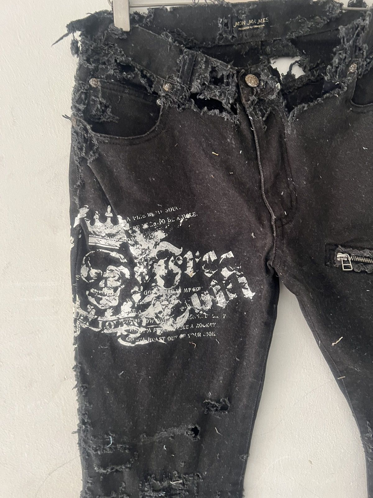 Japanese Brand MUGATAMUGARU🔥THRASHED FLARED BLACK DENIM Size US 30 / EU 46 - 11 Thumbnail