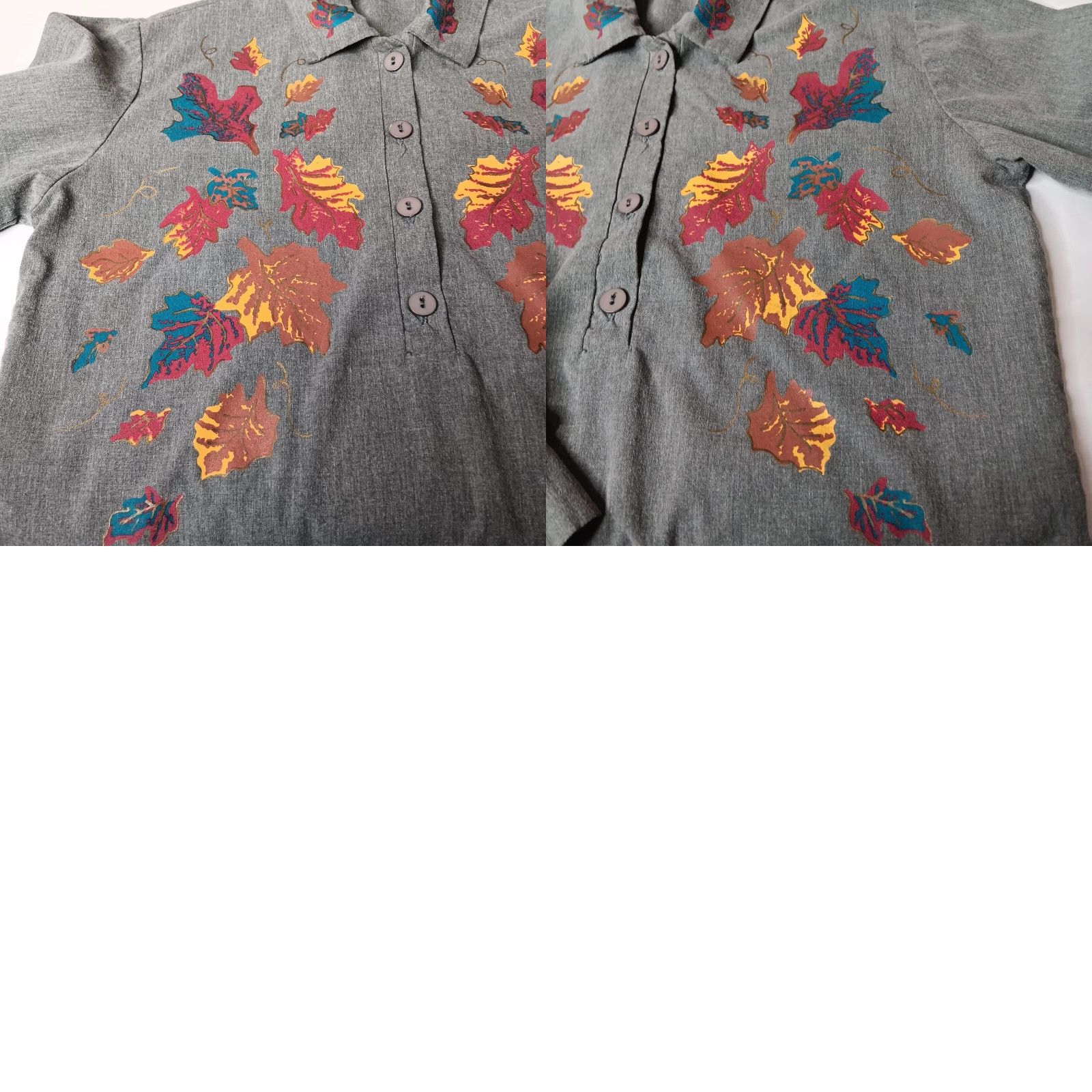 Vintage VINTAGE Blouse Casual Shirt Women S Gray Fall Autumn Leaves Pullover 1/2 Button Up Nature Cottagecore Tree Leaf Sleeve Long Size S / US 4 / IT 40 - 8 Thumbnail