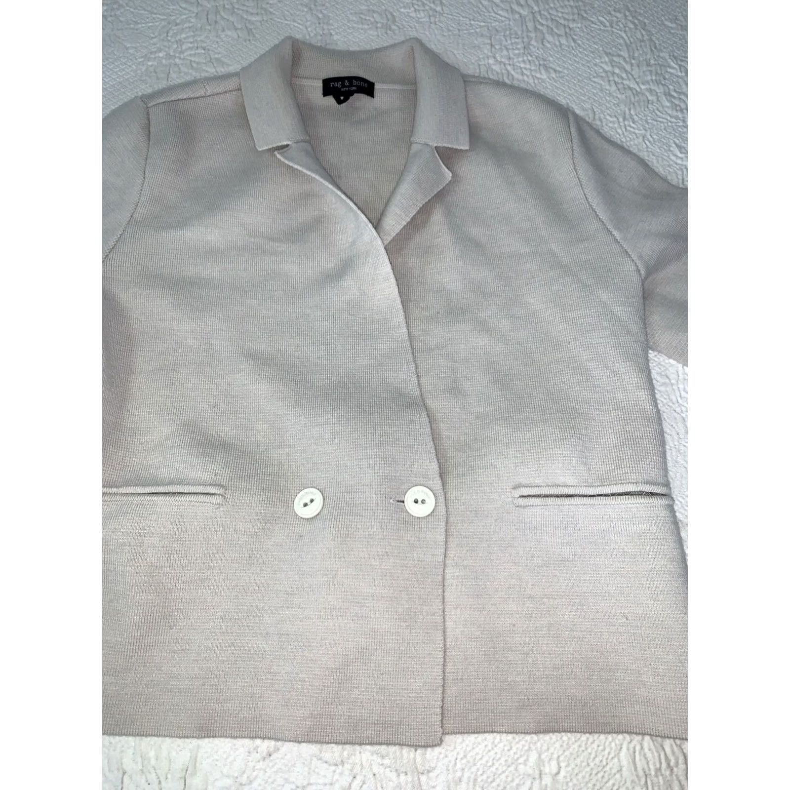 Rag & Bone rag & bone Ivory Knit Blazer Jacket Double Breasted Cropped Sz Small Merino Wool Blend Size S / US 4 / IT 40 - 3 Thumbnail