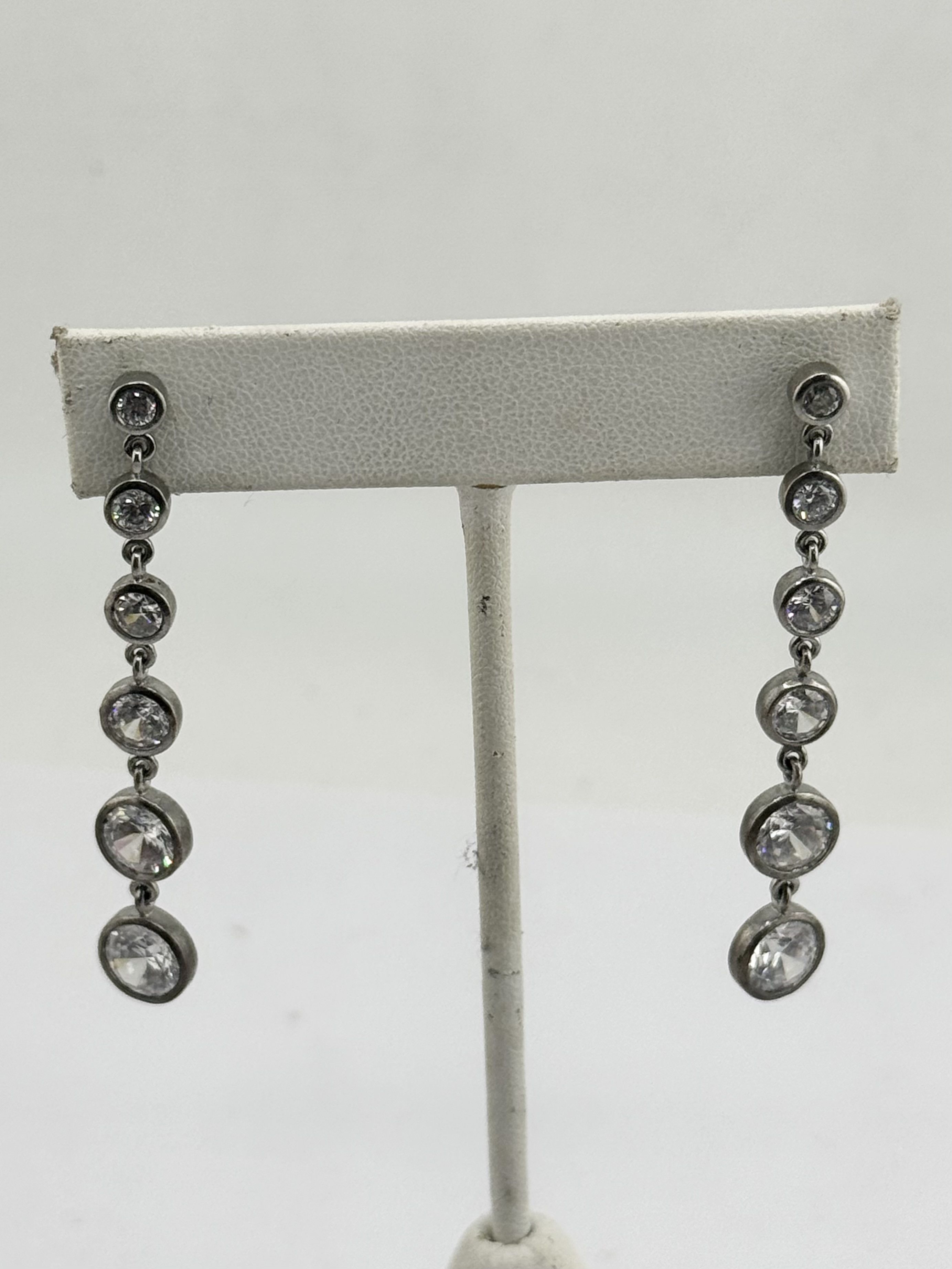 Vintage Vintage sterling silver 925 CZ stone circle dangle drop earr Size ONE SIZE - 3 Thumbnail