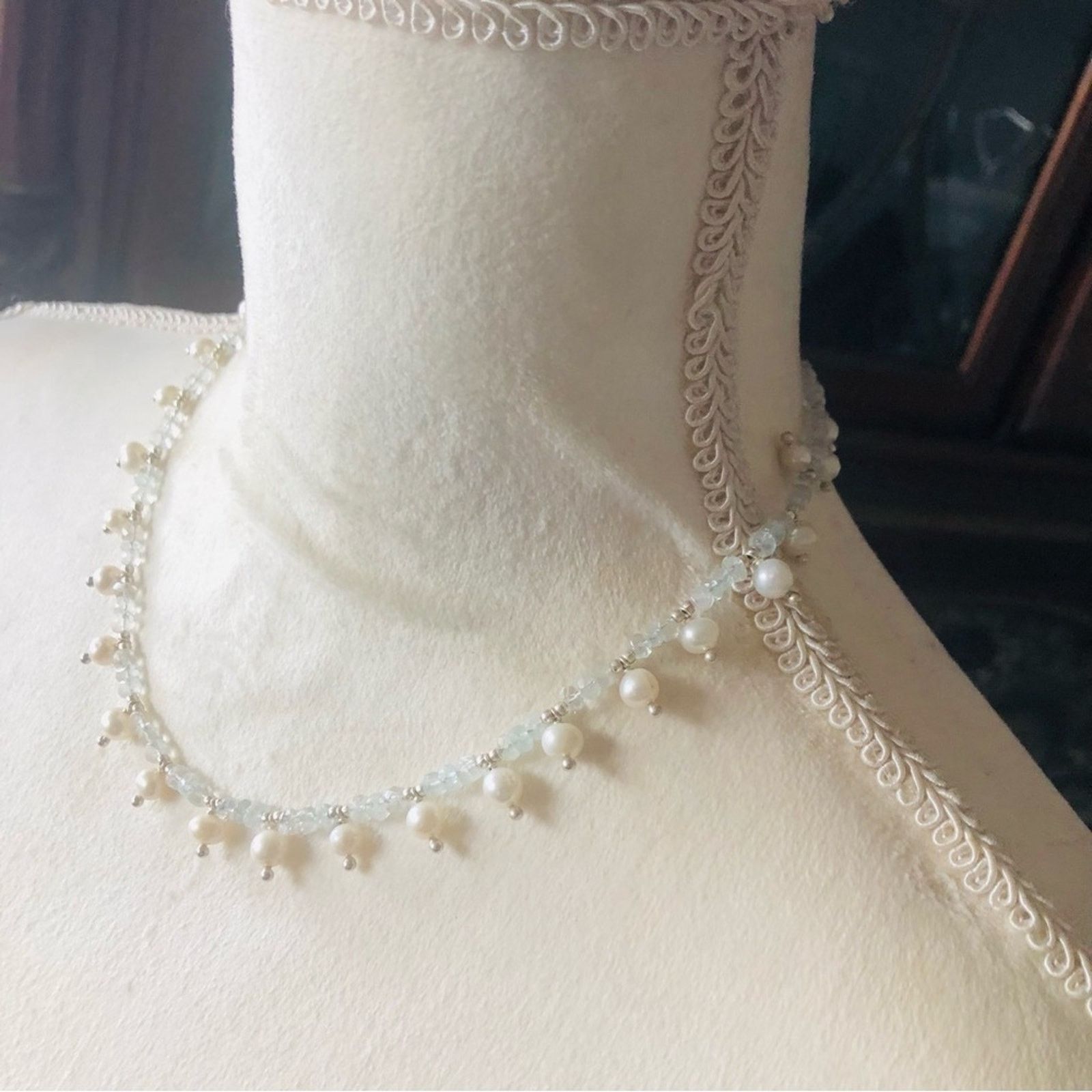 Handmade Handcrafted genuine pearl aquamarine stone sterling necklace Size ONE SIZE - 5 Thumbnail