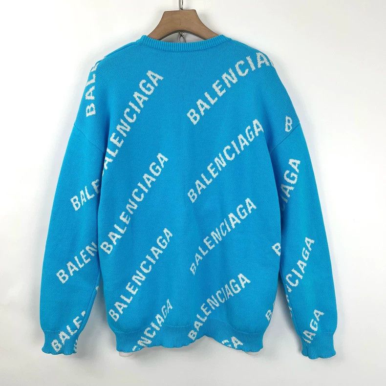 Balenciaga Balenciaga Blue and white knitted sweater with logo of bul Size US S / EU 44-46 / 1 - 2 Thumbnail