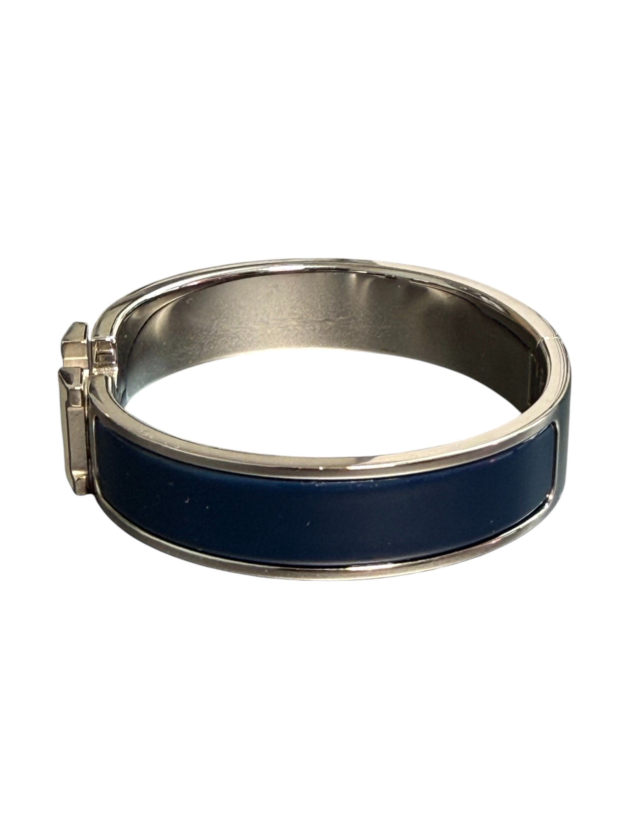 Hermes Hermes Clic Clac H Bracelet Enamel Navy Blue & Silver Small Size ONE SIZE - 5 Thumbnail