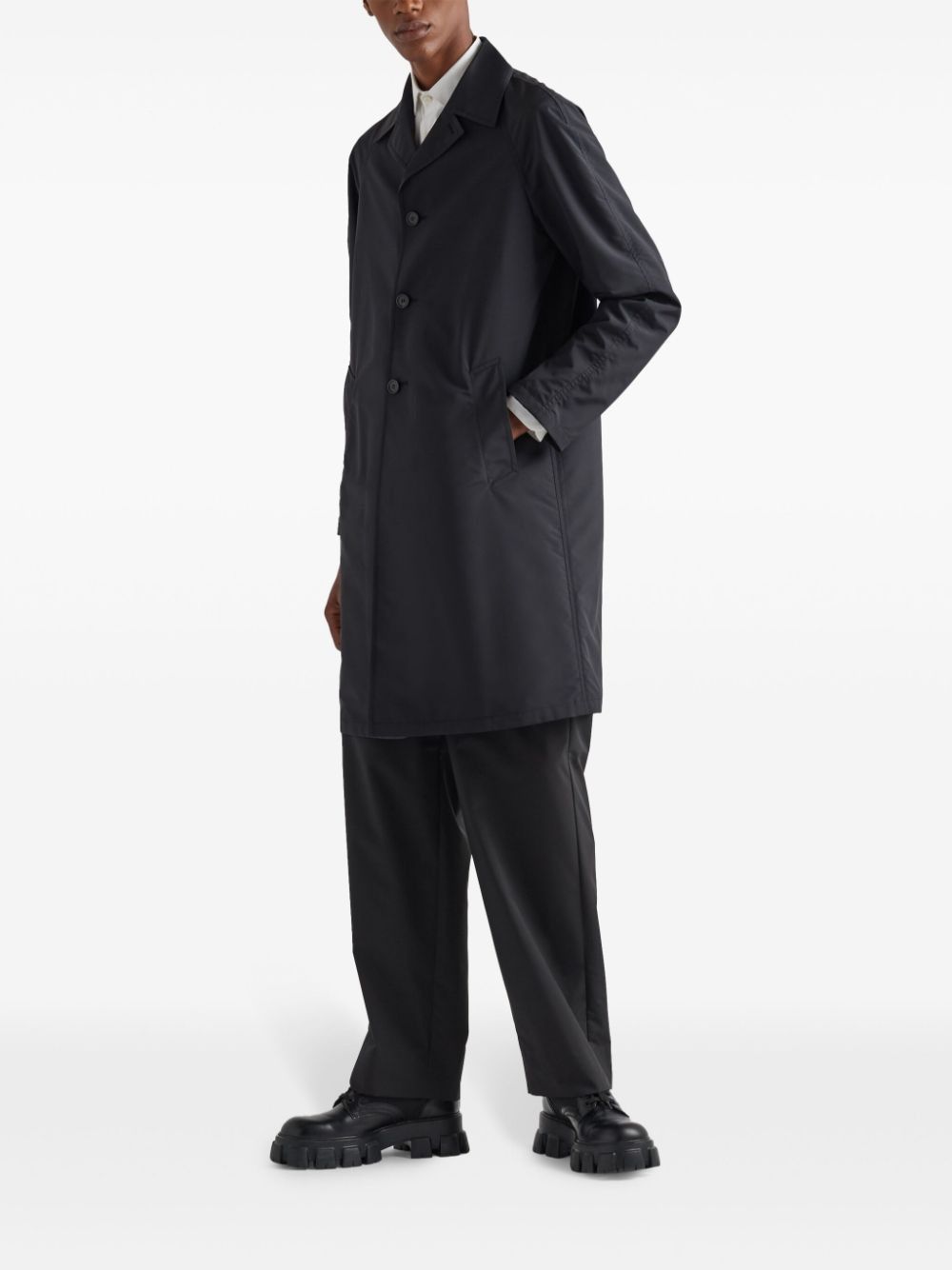 Prada o1bcso1str1025 Lana Travel Coat in Noir Size US L / EU 52-54 / 3 - 2 Thumbnail