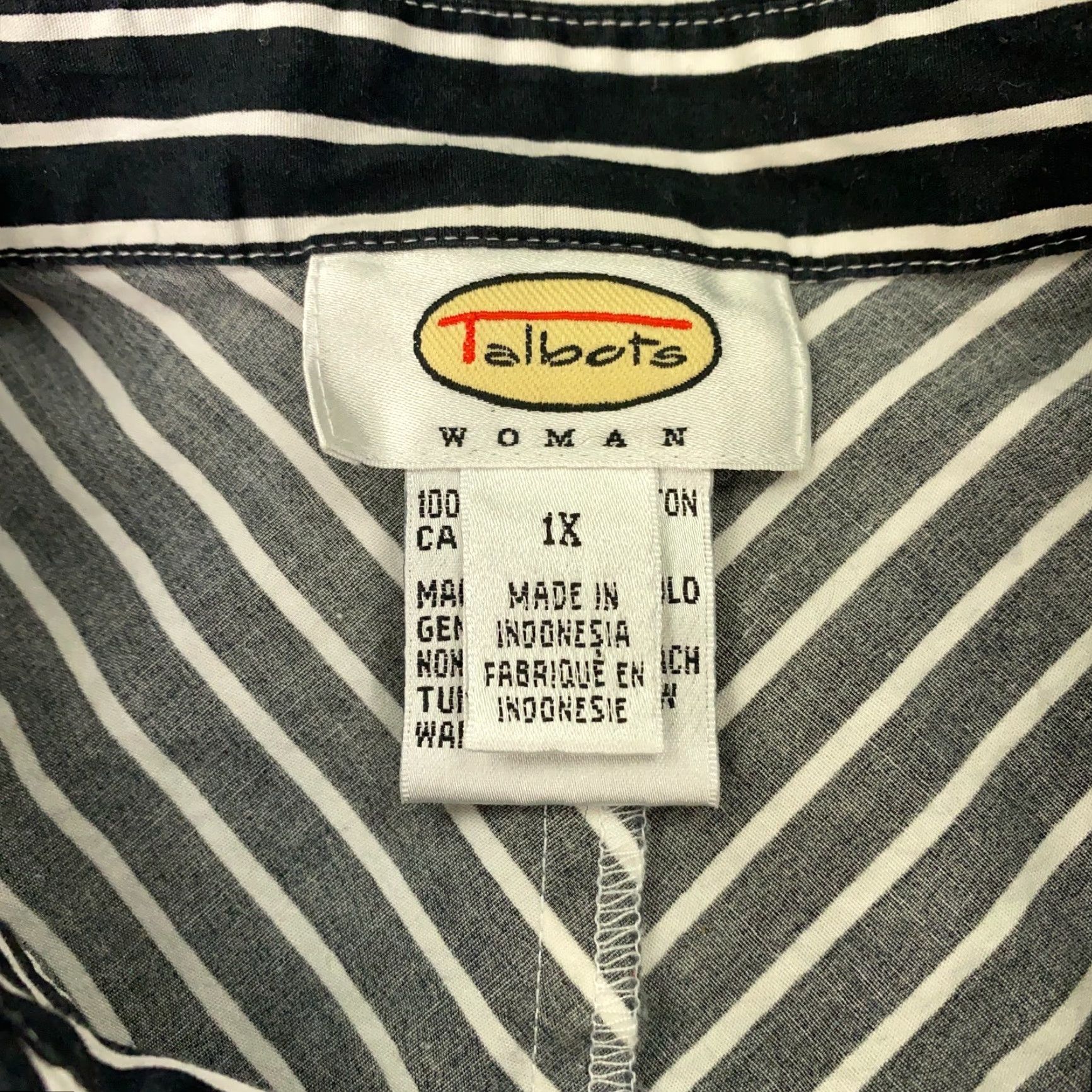 Talbots Talbots Shirt Womens 1X Black/White Striped Button Up Ruffled Size XL / US 12-14 / IT 48-50 - 4 Thumbnail