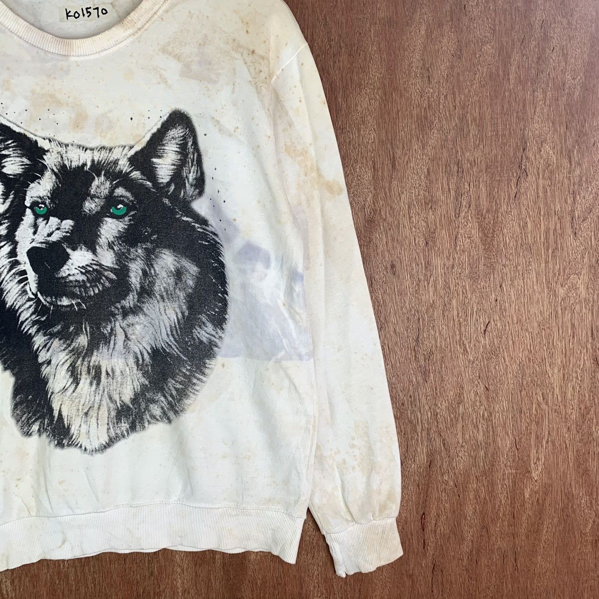 Japanese Brand × Vintage Wolf Distressed Faded sweater (very rare item)#K01570 Size US M / EU 48-50 / 2 - 5 Thumbnail