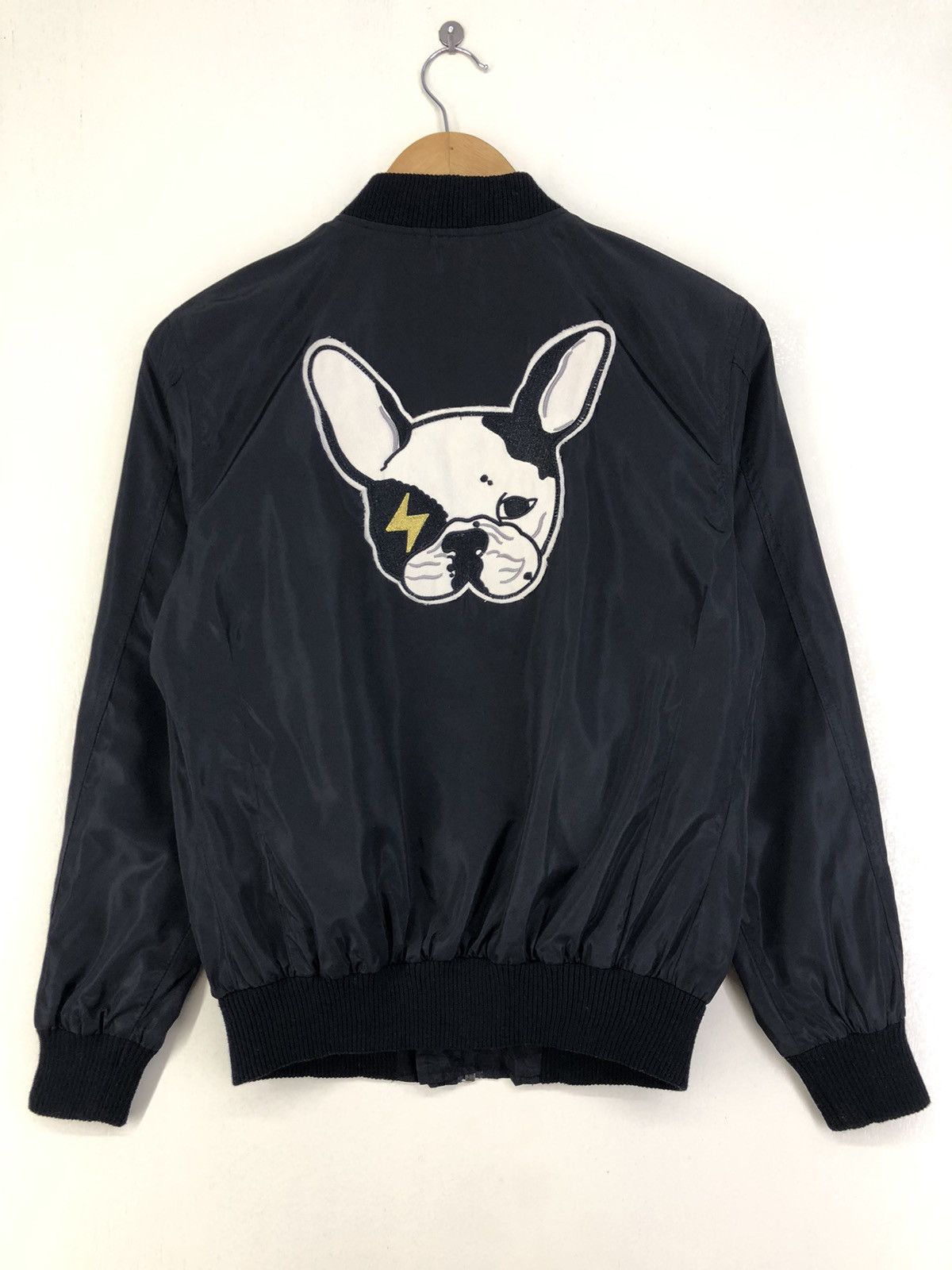 image of Archival Clothing Noble U Dog Logo Bomber Jacket in Black, Women's (Size Medium)