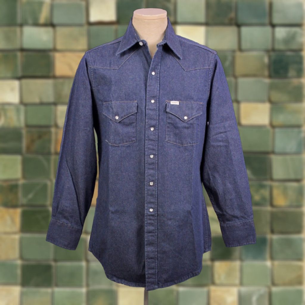 Carhartt VINTAGE Carhartt Men's Western Denim Shirt 90s Size 16x36 Blue Denim 1990s Pearl Snap Mens Size US L / EU 52-54 / 3 - 1 Thumbnail