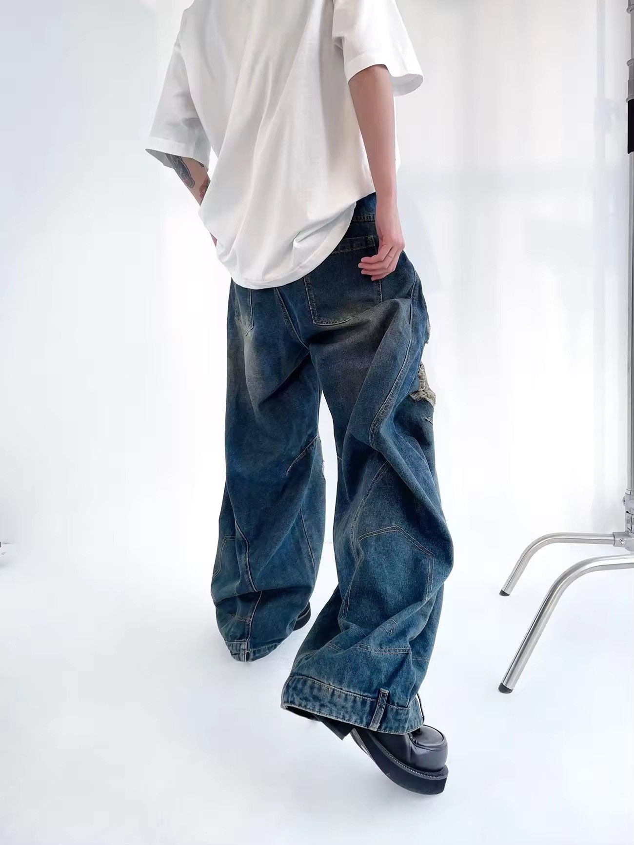 Designer × Vintage Streetwear Ripped Distressed Hip Hop Wide Leg Jeans Pants Size US 29 - 7 Thumbnail