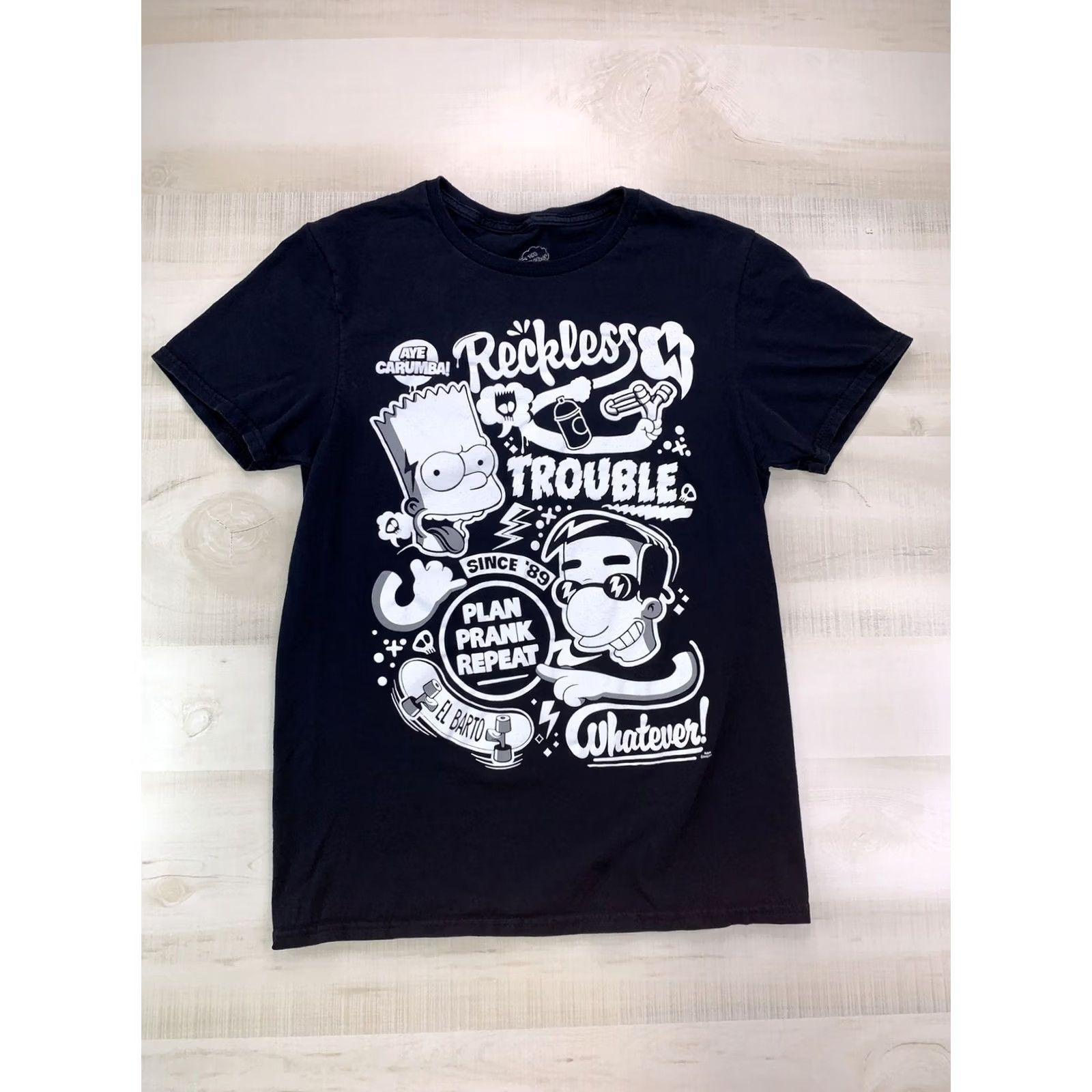 Vintage The Simpsons Bart Mill House Reckless Black White Graphic T Shirt Adult Small-7A Size US S / EU 44-46 / 1 - 2 Thumbnail
