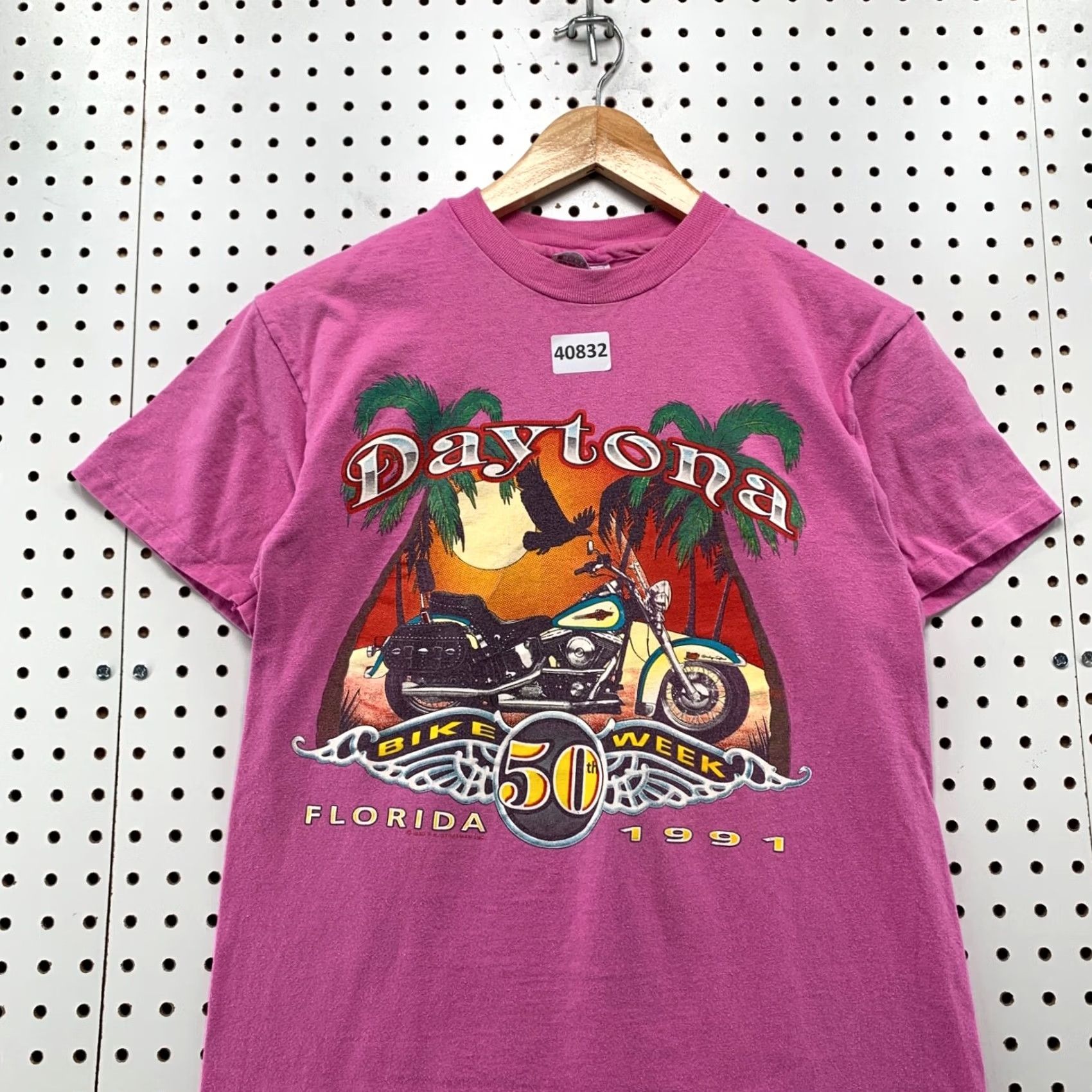 Hanes Vintage 90s Daytona Bike Week Adult M Fits Small Pink Sing Stitch 1991 Florida Size US S / EU 44-46 / 1 - 4 Thumbnail