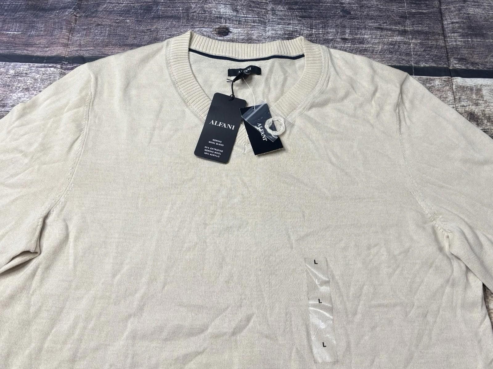 Alfani Alfani Sweater Mens Large Merino Wool Blend Beige V-Neck NEW Size US L / EU 52-54 / 3 - 4 Thumbnail