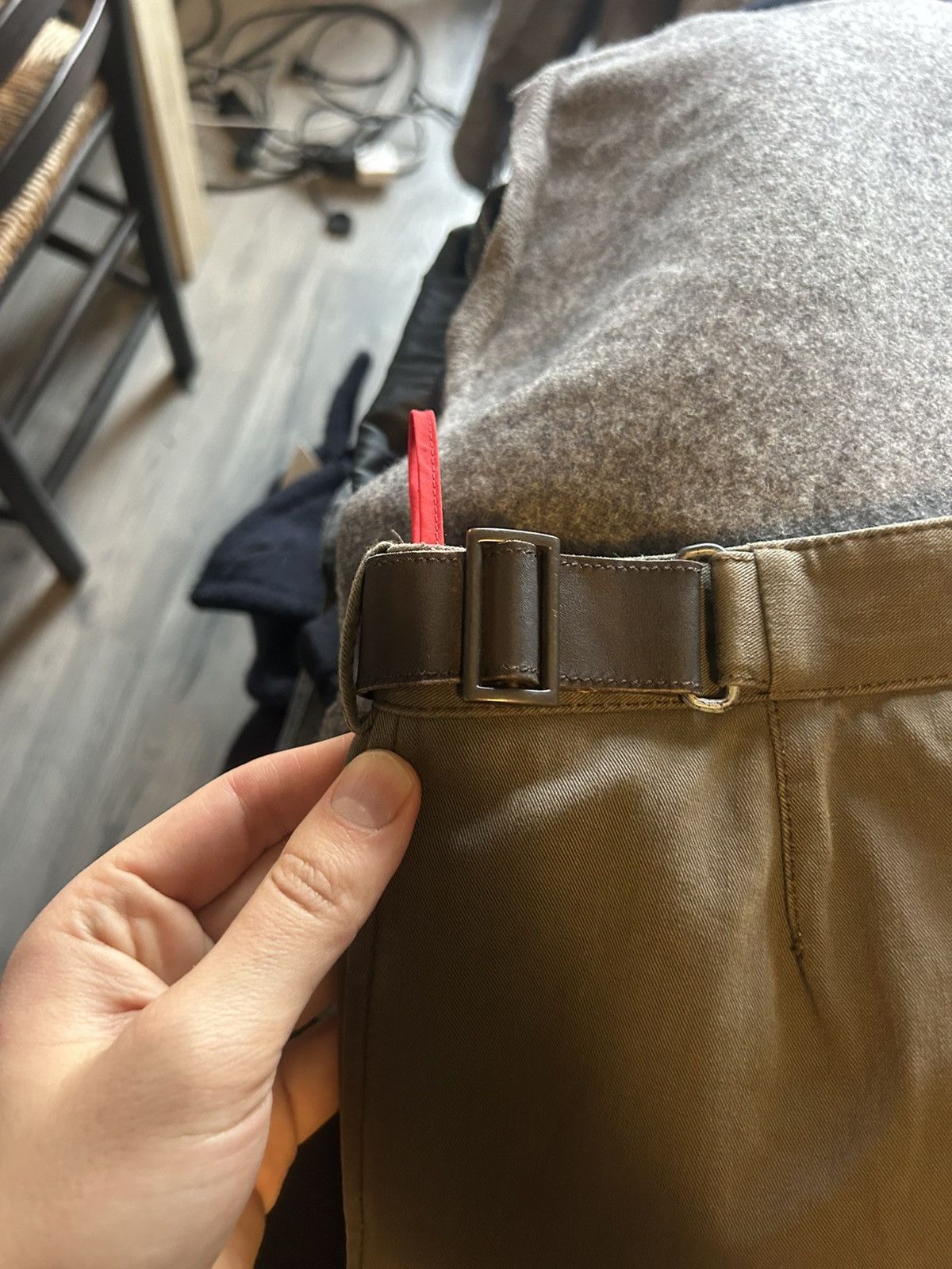 Prada Prada Olive Cotton Blend Flared Trousers w/ Leather Accents Size US 32 / EU 48 - 10 Thumbnail