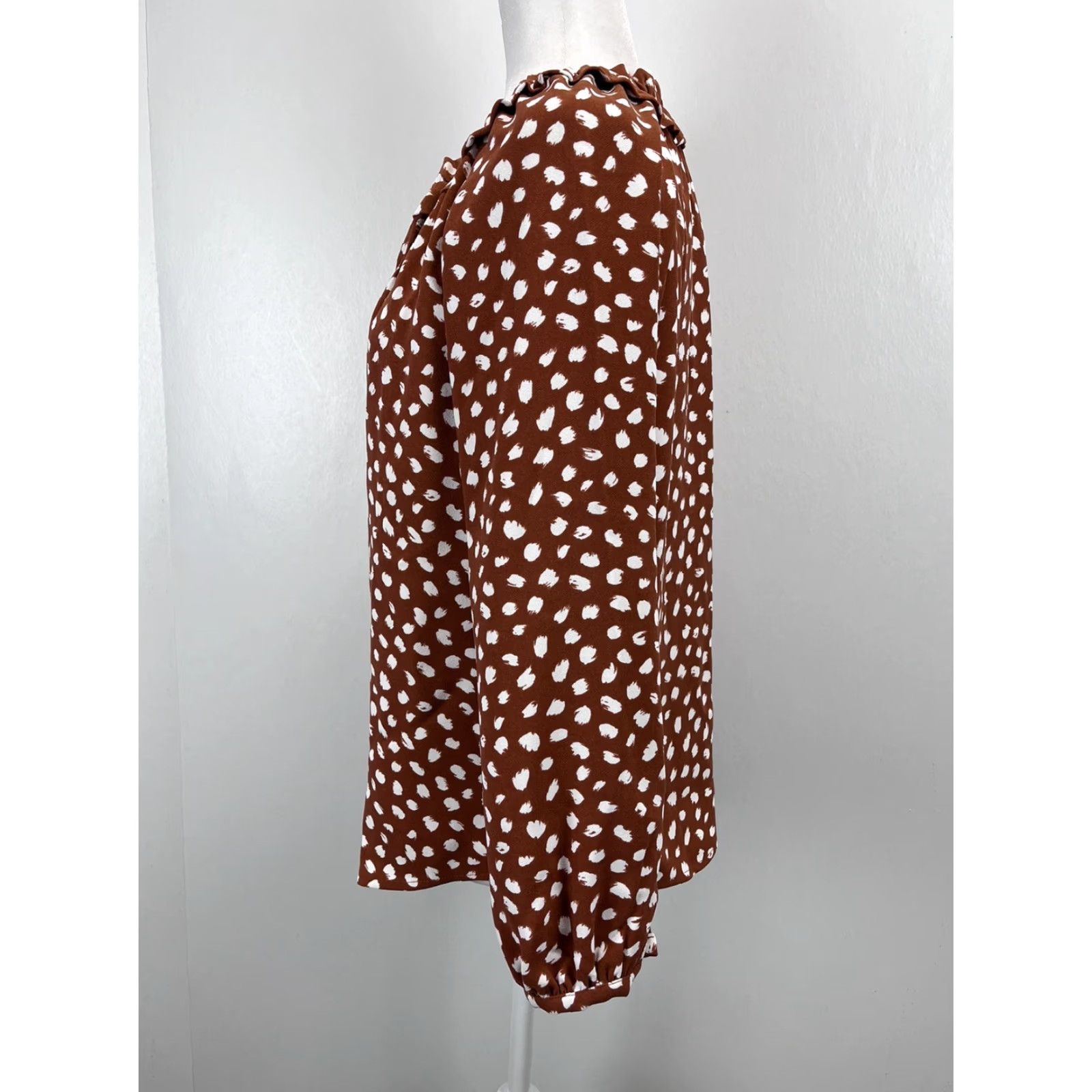 J.Crew J. Crew Drapey Ruffle Neck Blouse Shirt Sz X-Small Womens Oversized Brown White Size XS / US 0-2 / IT 36-38 - 2 Thumbnail