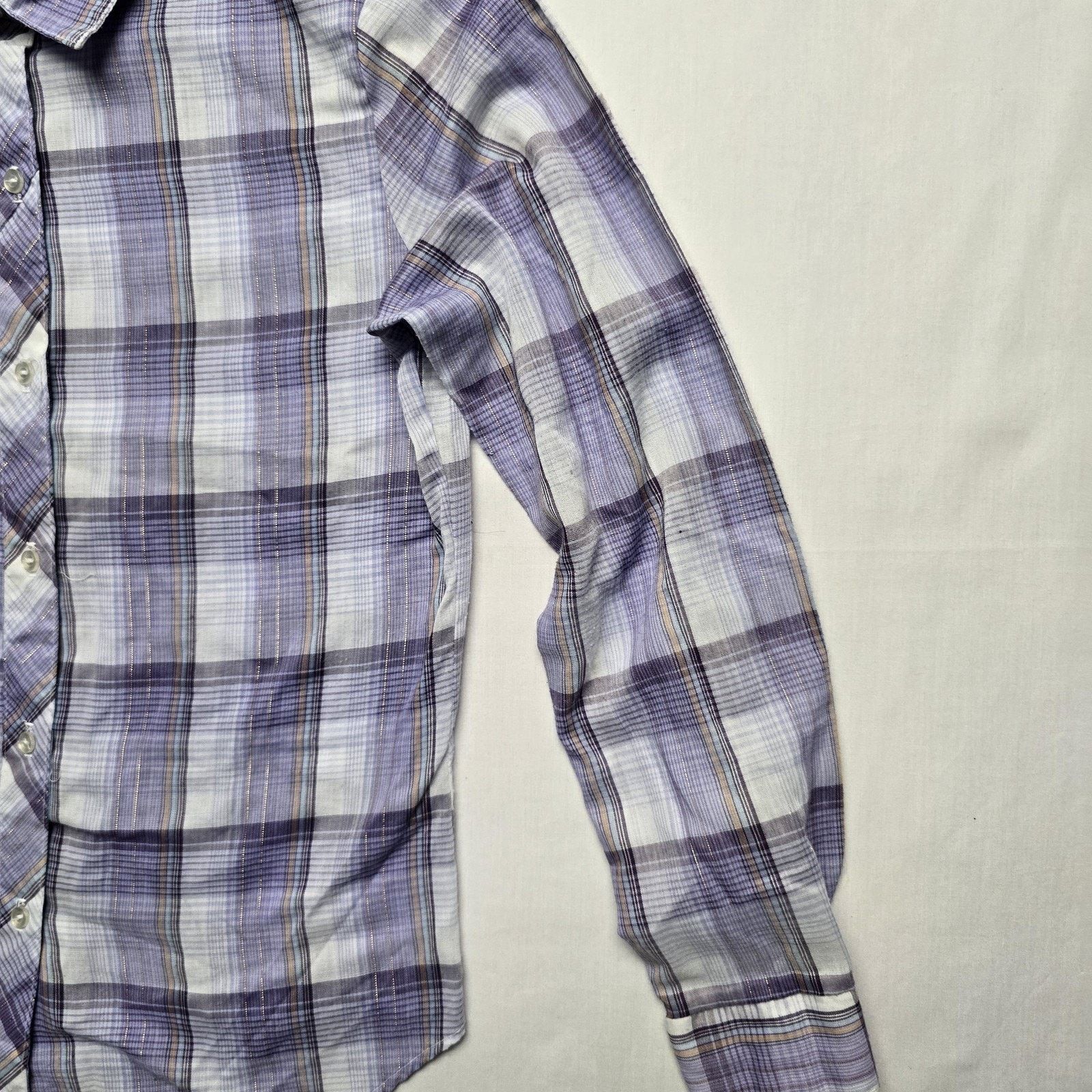 Vintage Vintage Accent Shirt S Purple Plaid Lurex Button Down 80s Size S / US 4 / IT 40 - 2 Thumbnail