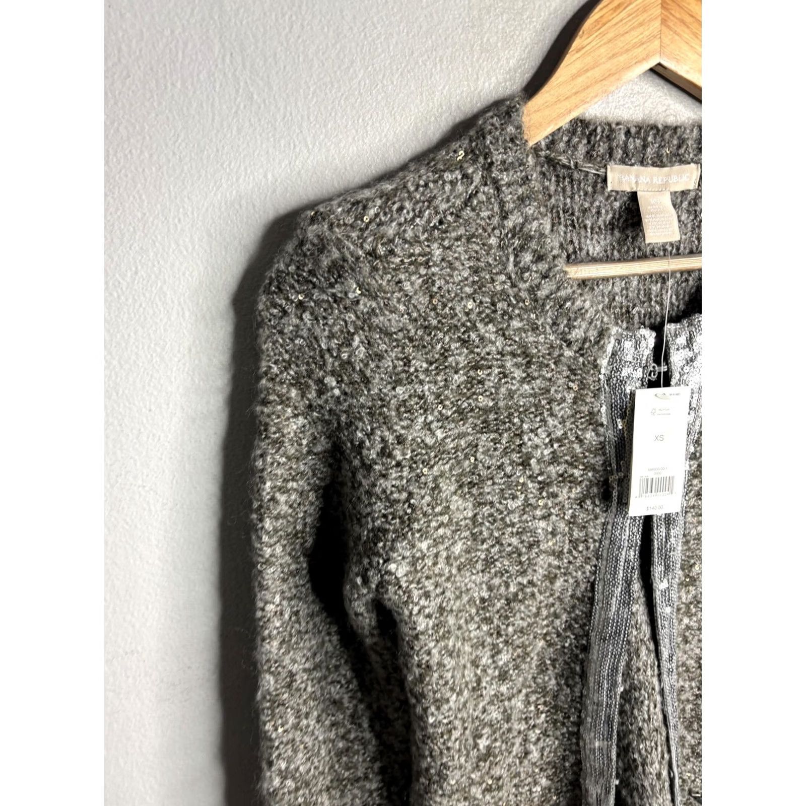 Banana Republic Banana Republic Sweater Cardigan Womens XS Gray Open Knit Sequin Pockets Casual Party/Cocktail Knit Style Sparkle 90s Size XS / US 0-2 / IT 36-38 - 2 Thumbnail