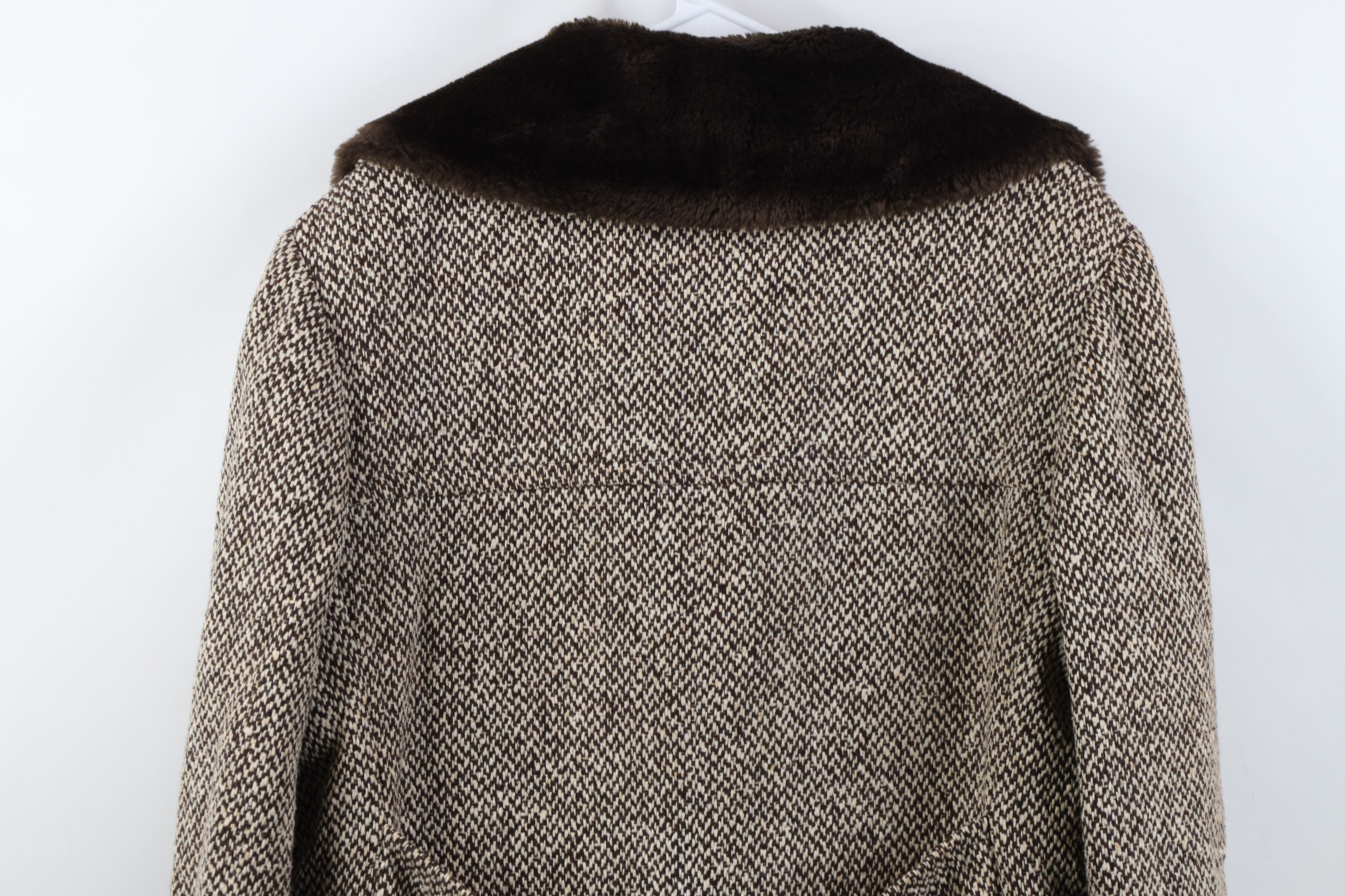 Vintage Vintage 60s 70s Fur Double Breasted Wool Tweed Coat Jacket Size L / US 10 / IT 46 - 14 Thumbnail