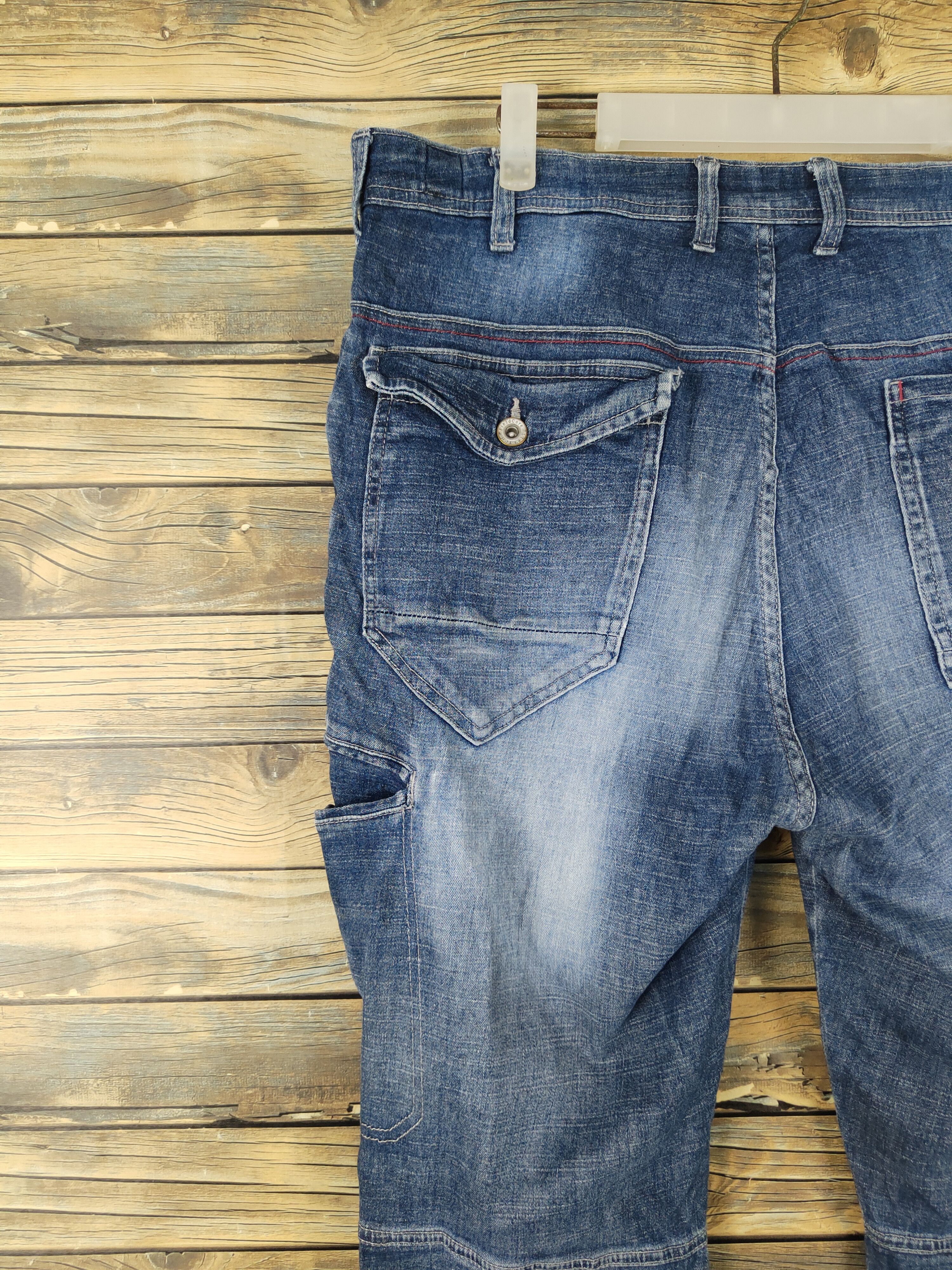 Japanese Brand FieldCore Dark Blue Distressed Ripped cargo Jeans #W1962 Size US 36 / EU 52 - 8 Thumbnail