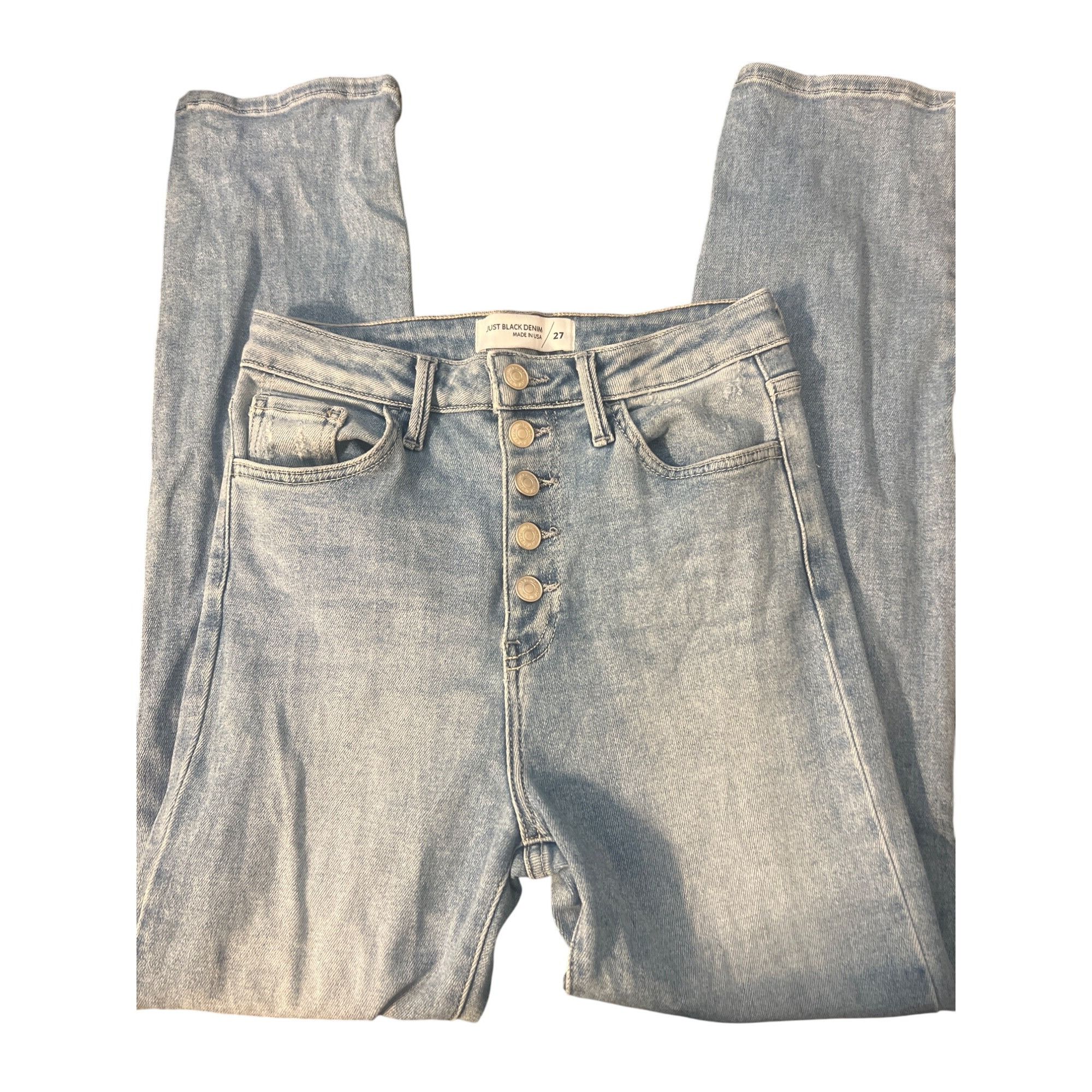 Other Just Black Denim High Rise Button Fly Skinny Jeans Distresse Size 27" / US 4 / IT 40 - 2 Thumbnail