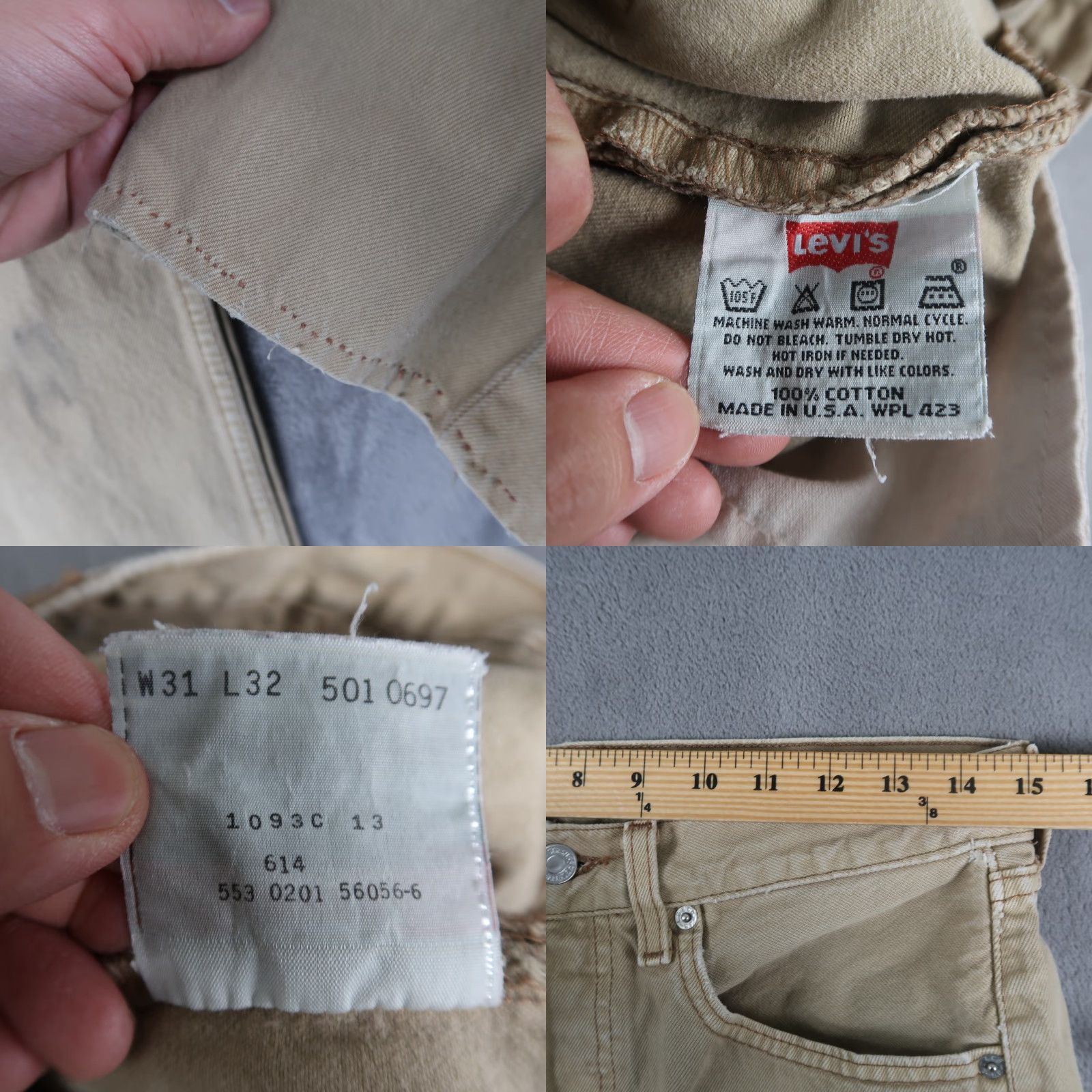 Levi's VINTAGE Levi's 501 Jeans Straight Fit Size 31x32 Khaki Distressed 90s Mens USA Size US 31 - 8 Thumbnail