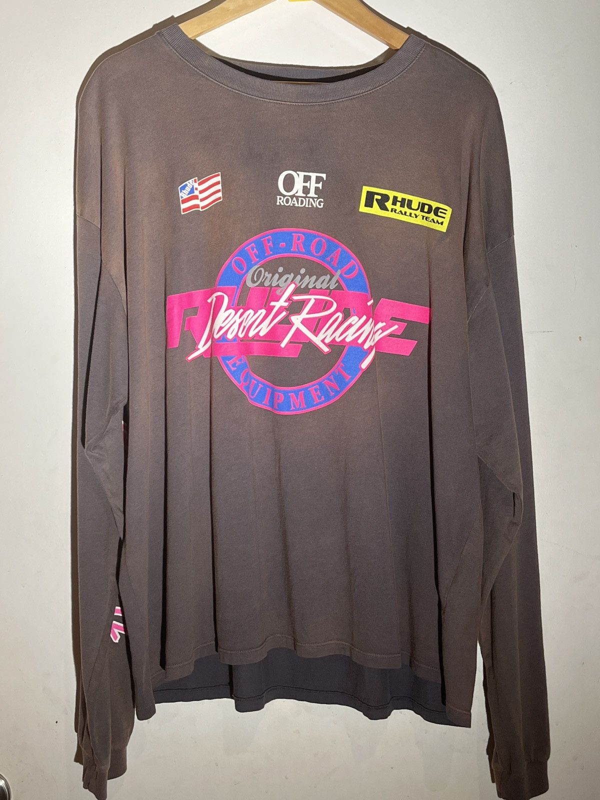 image of Rhude Off Road Racing Long Sleeve in Grey, Men's (Size XL)