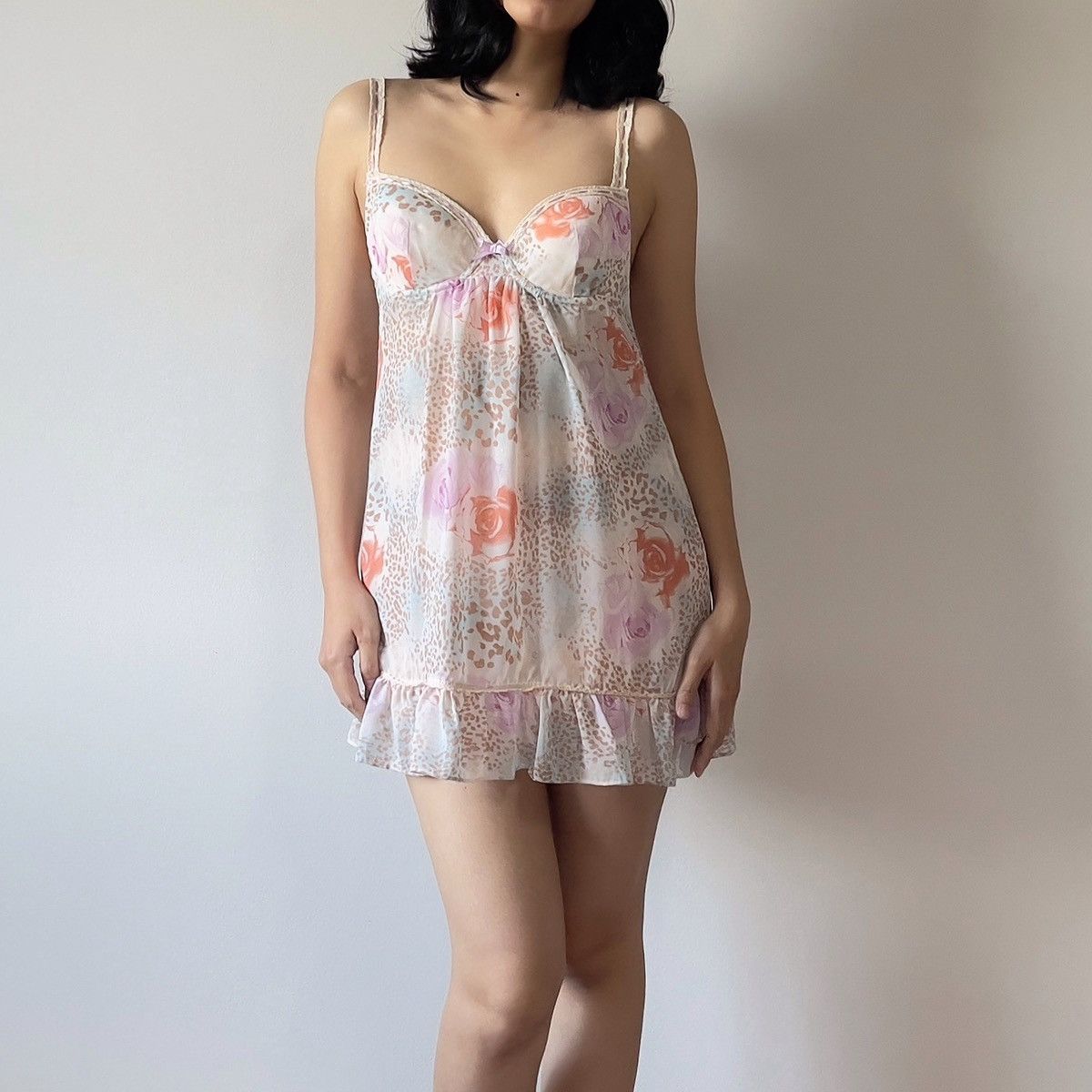 Other Roses & Leopard Chiffon Mini Dress (34B/32C) Size S / US 4 / IT 40 - 3 Thumbnail