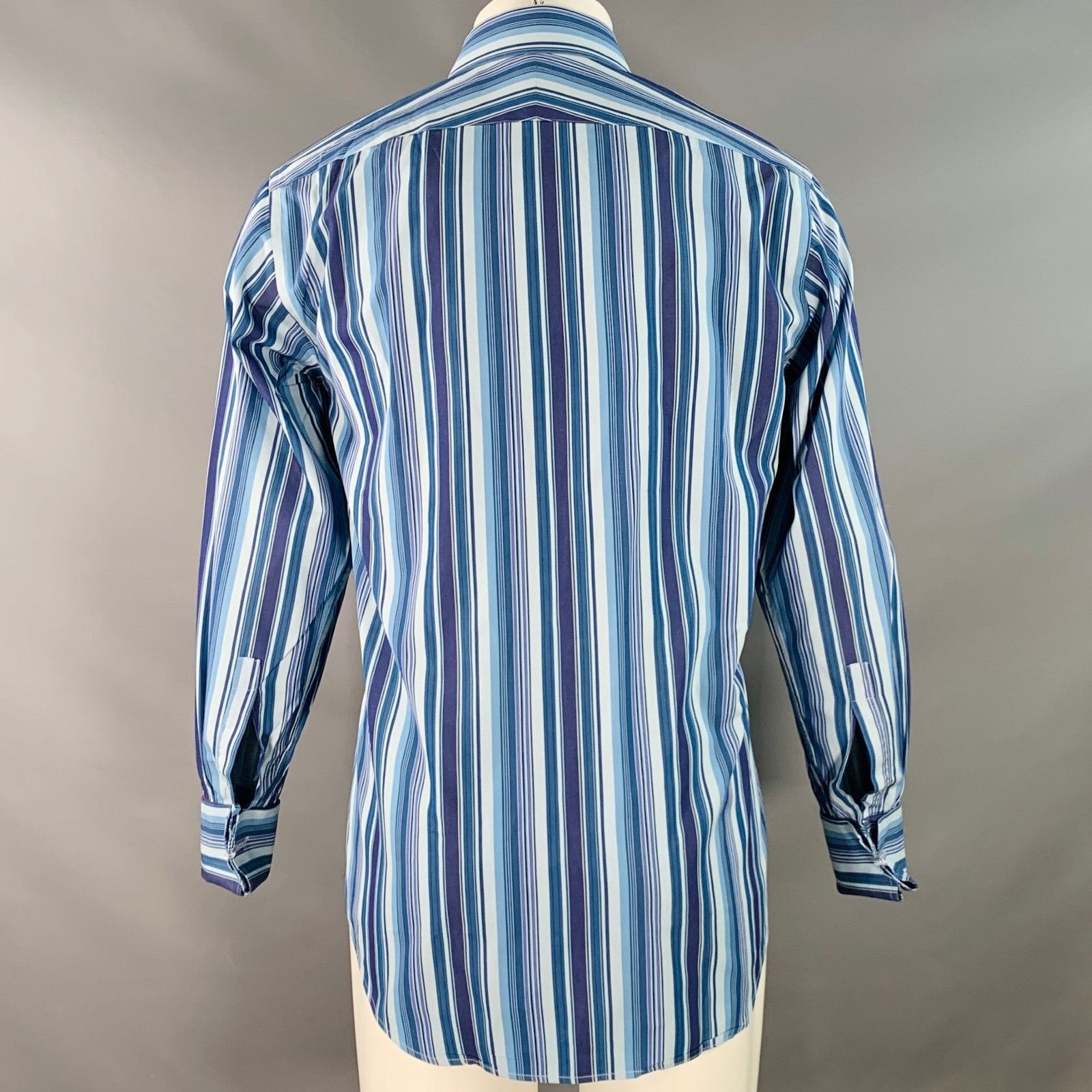 Paul Smith Size S Blue Navy Stripe Cotton French Cuff Long Sleeve Shirt Size US S / EU 44-46 / 1 - 4 Thumbnail