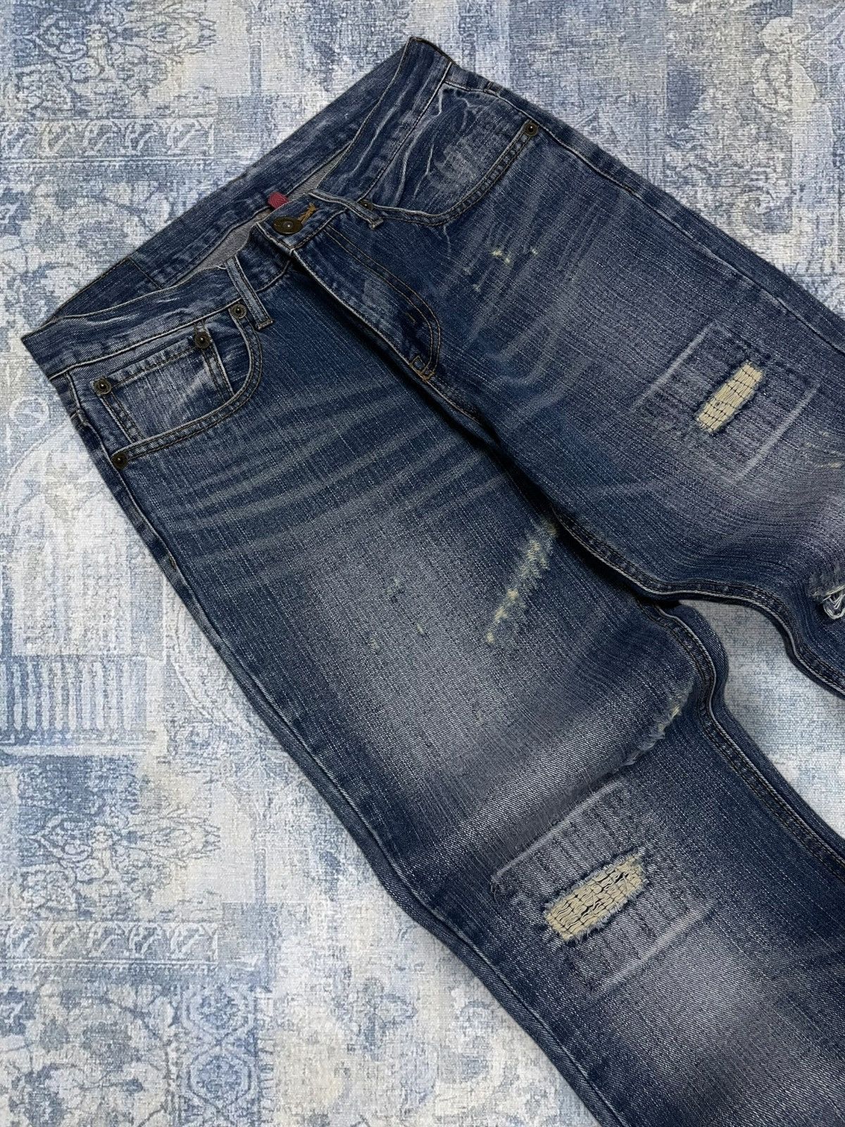 Japanese Brand Vintage 1990s Japan Designer Nylaus Distressed Patch Denim Size US 30 / EU 46 - 7 Thumbnail