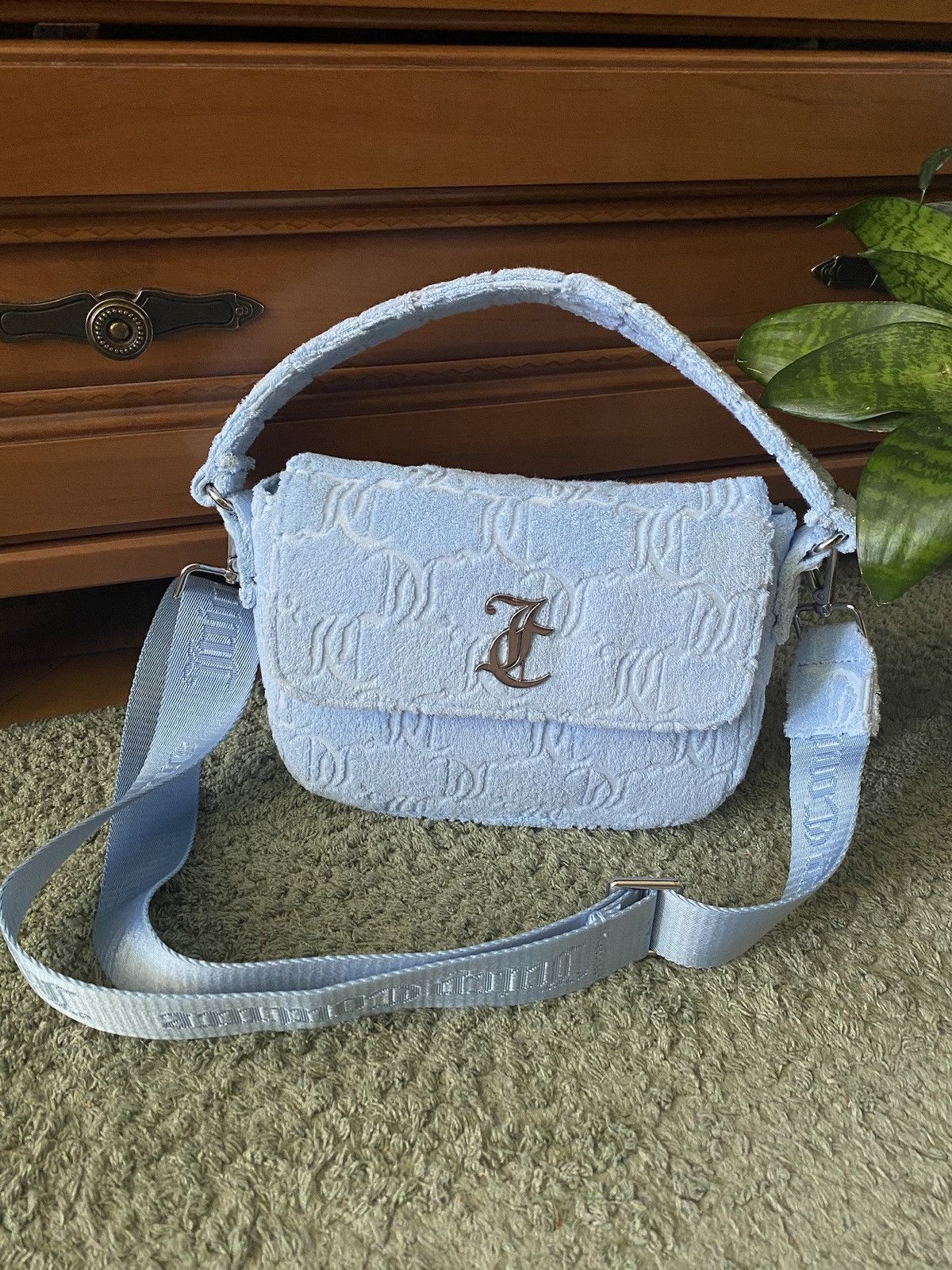 Juicy Couture Luxury Streetwear Juicy Couture Crossbody Bag Blue Velour jacquard toweling Grailed