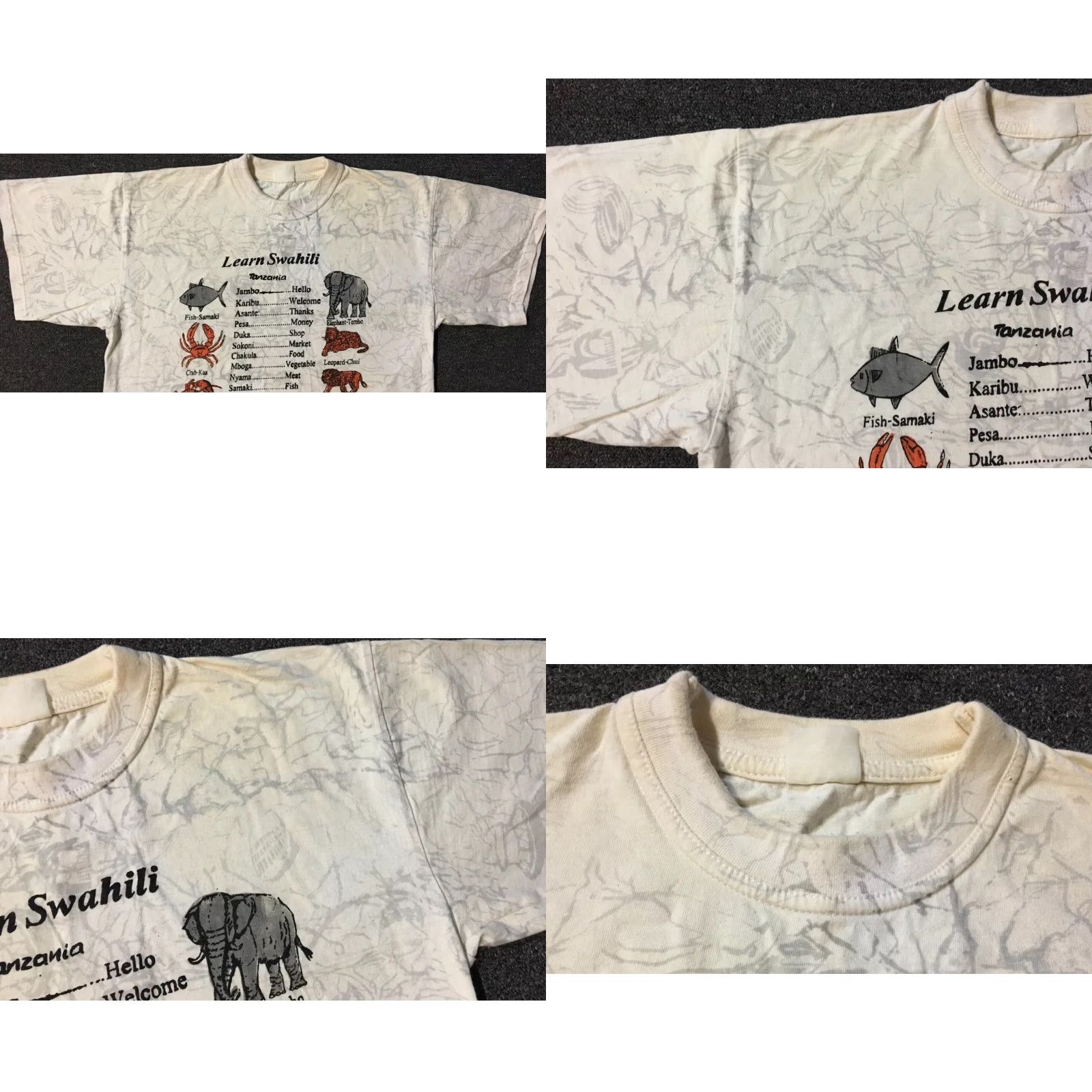 Vintage VINTAGE 90s Tanzania Learn Swahili Faded All Over Print Shirt S Men White 80s 90s Grunge Animals Africa Safari Graphic Tee Size US S / EU 44-46 / 1 - 8 Thumbnail