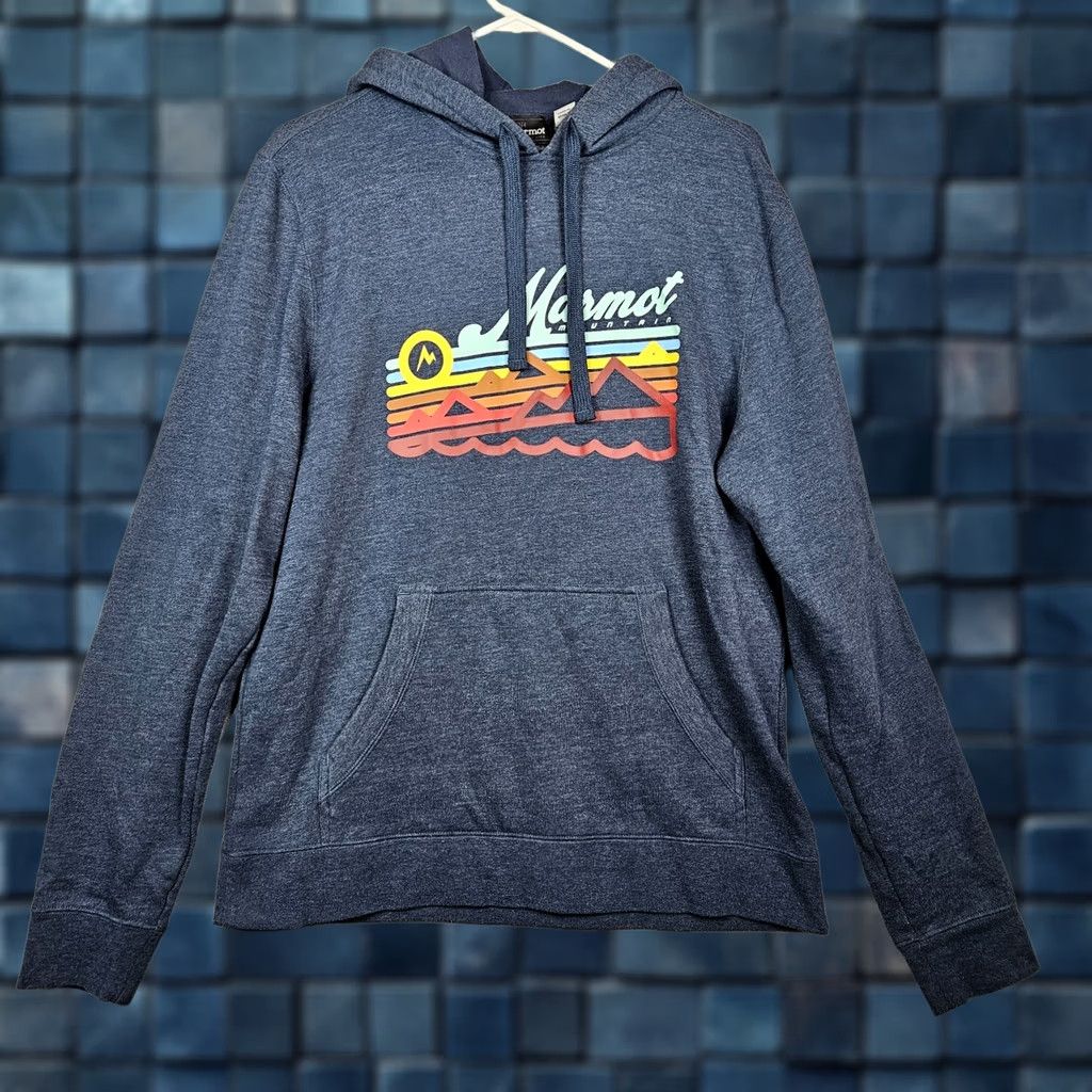 Marmot Marmot Men’s Mountain Graphic Blue Pull-over Hoodie Sweatshirt Sz M Shirt Mens Blue Wool? Size US M / EU 48-50 / 2 - 1 Thumbnail