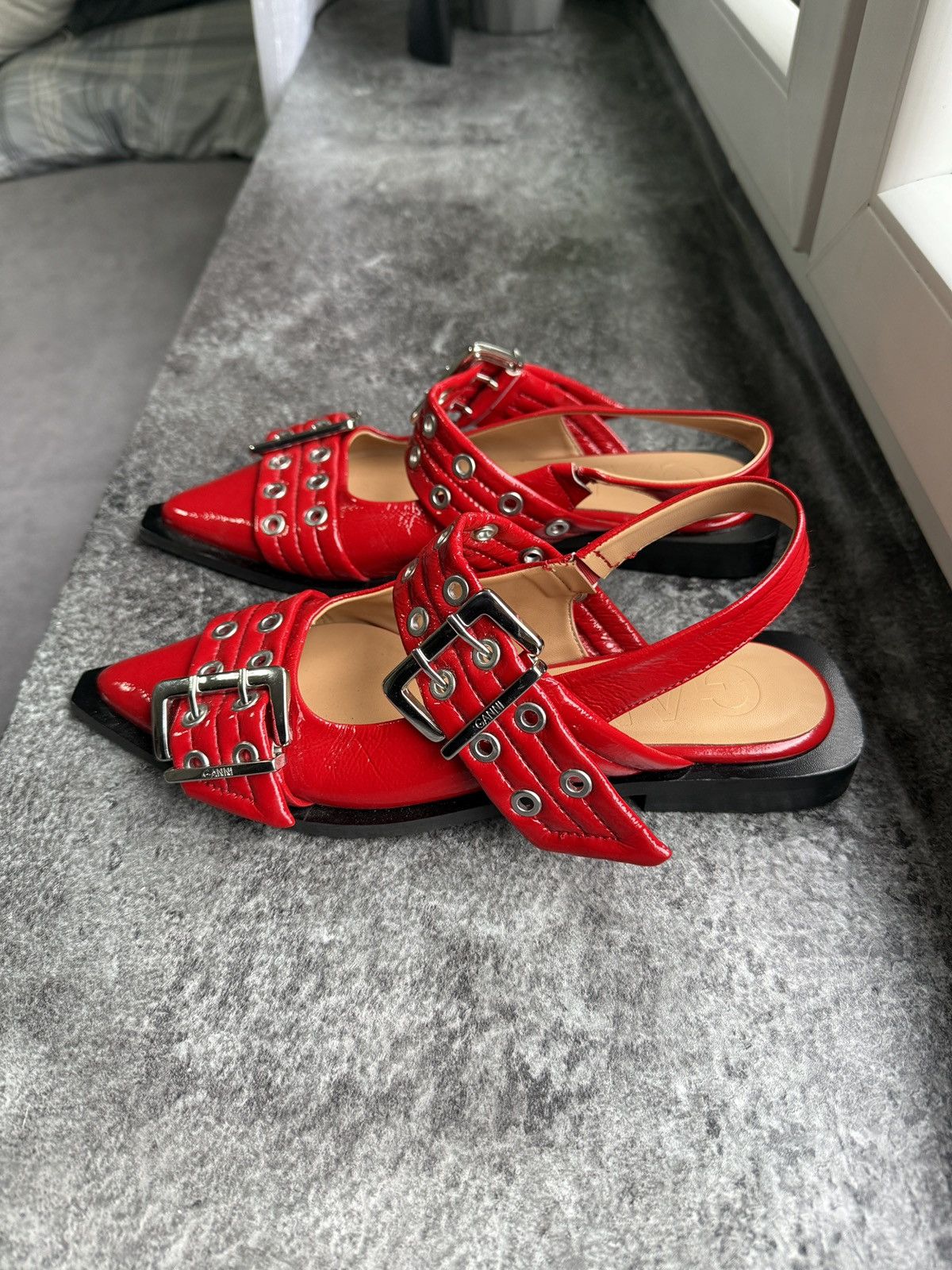 Ganni Red Feminine Buckle Ballerinas 38 Size US 7 / IT 37 - 2 Thumbnail