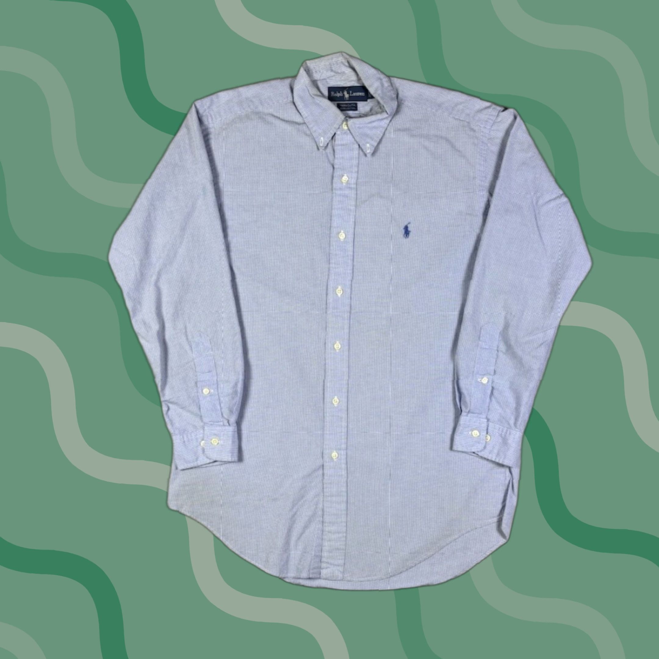 Ralph Lauren VINTAGE Ralph Lauren Blue Button-Down Woven Dress Shirt L Men's Plaid Cotton Shirt Size 42R - 1 Thumbnail