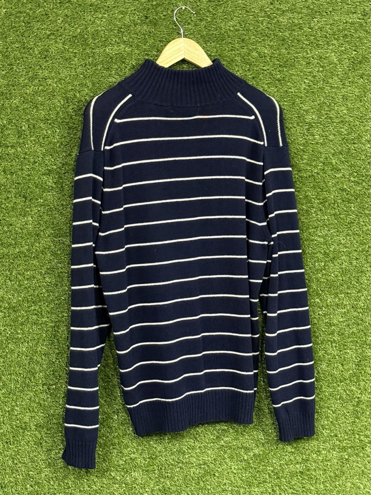 J.Crew J.Crew JCrew Striped Knit Navy White Stripe Zip Sweater Size US L / EU 52-54 / 3 - 3 Thumbnail