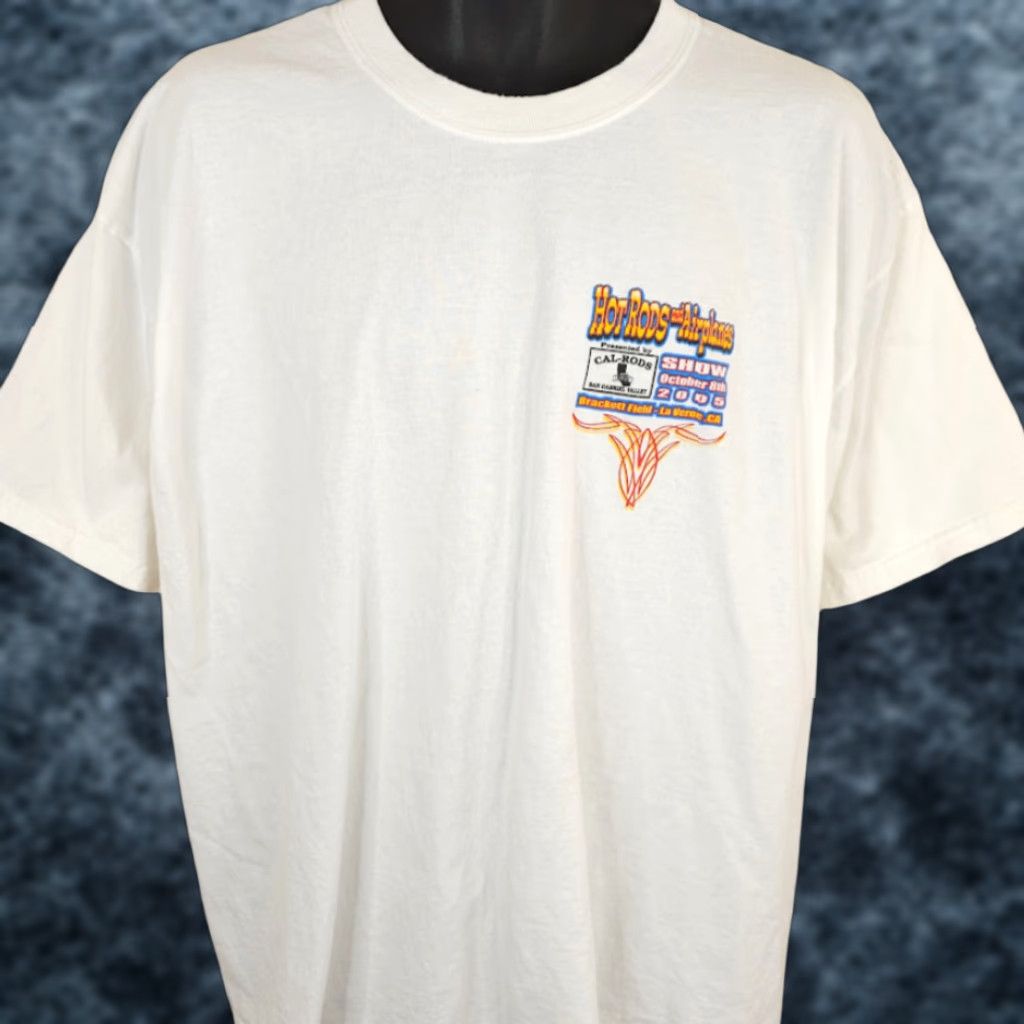 Gildan VINTAGE Hot Rods And Airplanes T Shirt Mens Size XL White Y2K 2005 Car Show Size US XL / EU 56 / 4 - 1 Thumbnail