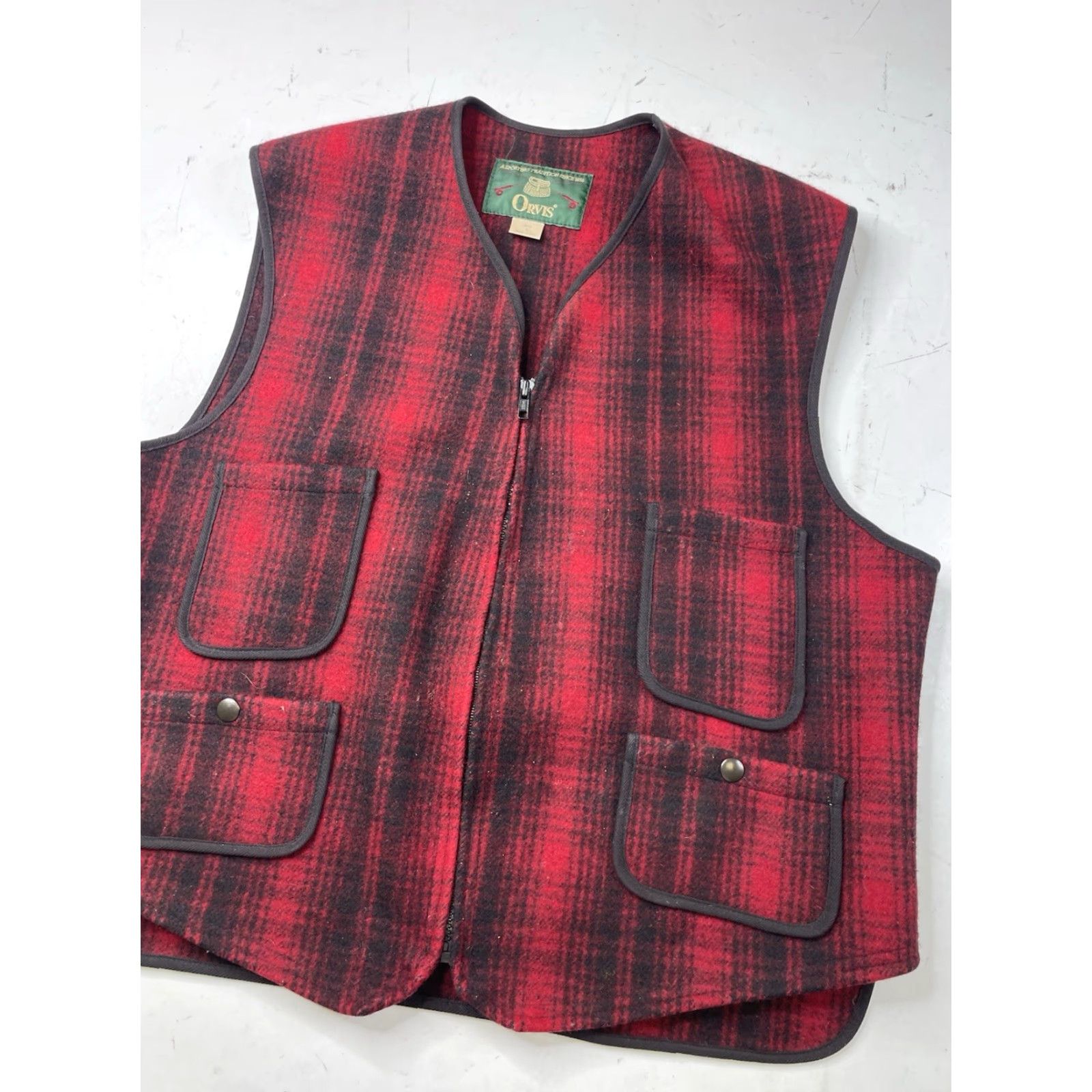 Orvis VINTAGE Orvis Vest Red Buffalo Plaid Wool Blend Hunting USA XL Full Zip Pockets Wool Lining Unisex Adults 80s 90s Outdoor Casual Dress Hunting USA Size US XL / EU 56 / 4 - 2 Thumbnail
