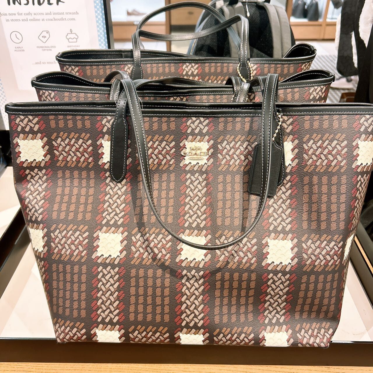 COACH®  City Tote With Brushed Plaid Print