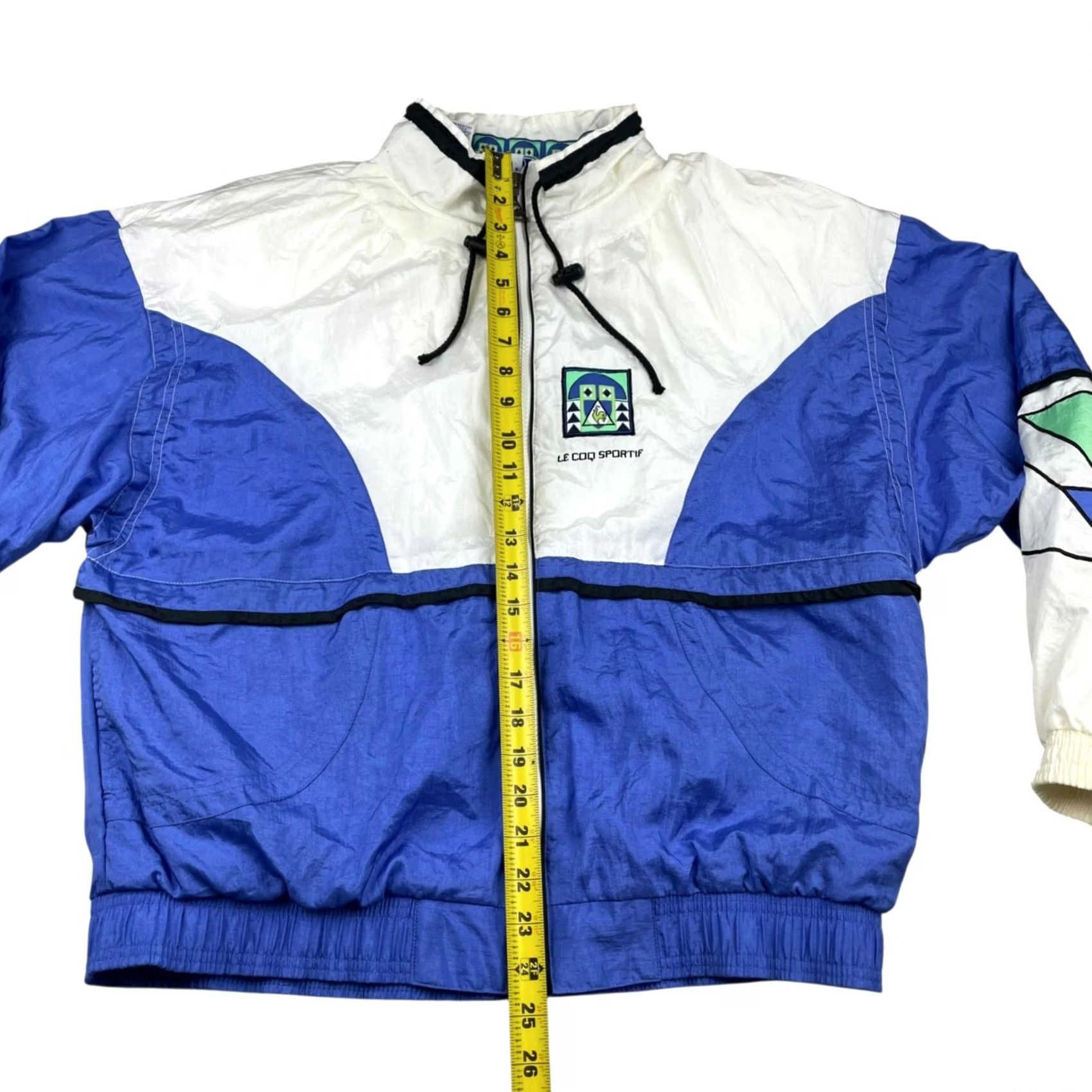 Le Coq Sportif VINTAGE Le Coq Sportif Windbreaker Jacket Medium Mens White/Blue/Green Nylon Lined Full Zip Size US M / EU 48-50 / 2 - 6 Thumbnail