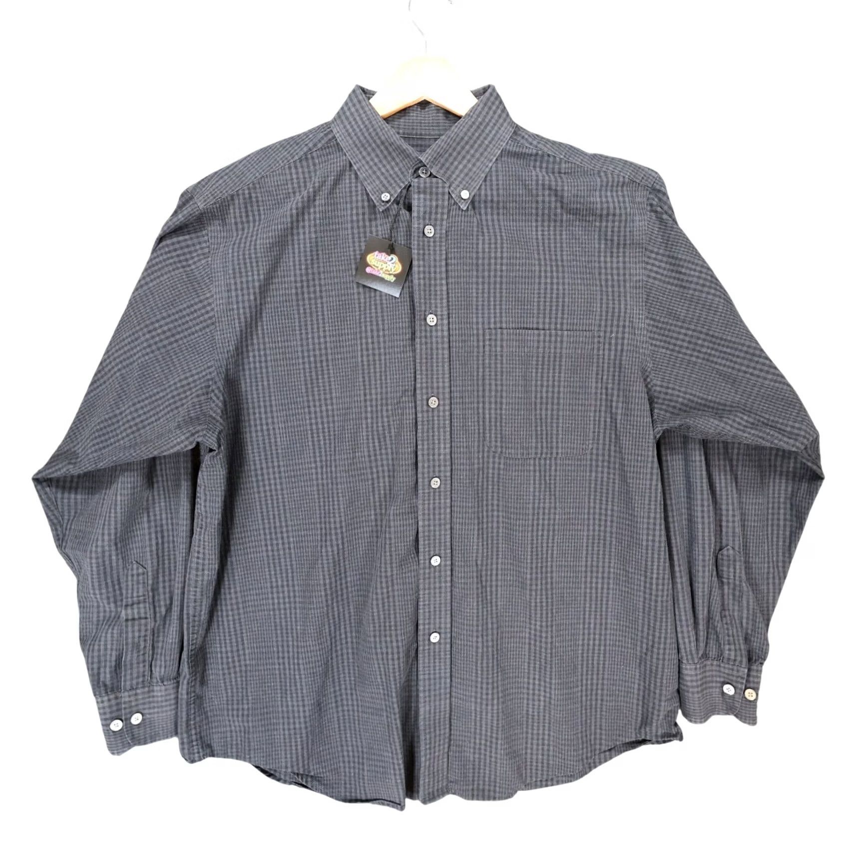 Roundtree & Yorke Roundtree & Yorke Shirt Mens L Black Button Down Gingham Plaid Cotton Size US L / EU 52-54 / 3 - 2 Thumbnail