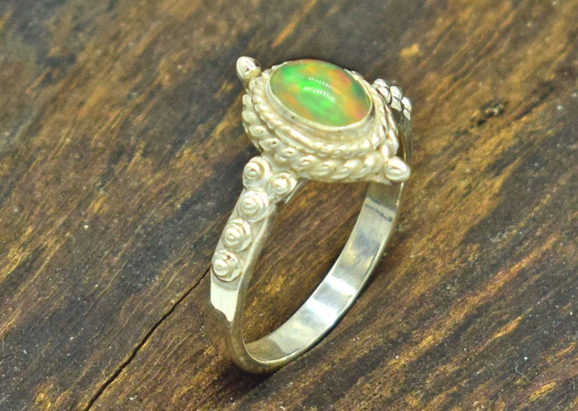 Handmade Ethiopian Opal Ring: Real 925 K Silver October Birthstone Size ONE SIZE - 2 Thumbnail