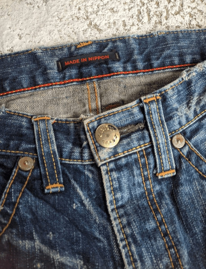 Japanese Brand Distresssed Faded Union Made Blue way Jeans pants Size US 33 - 2 Thumbnail